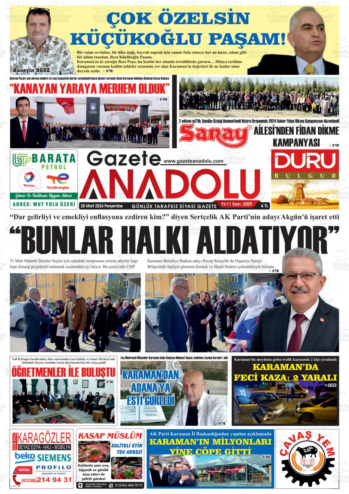 28 Mart 2024 Gazete Anadolu Gazete Manşeti