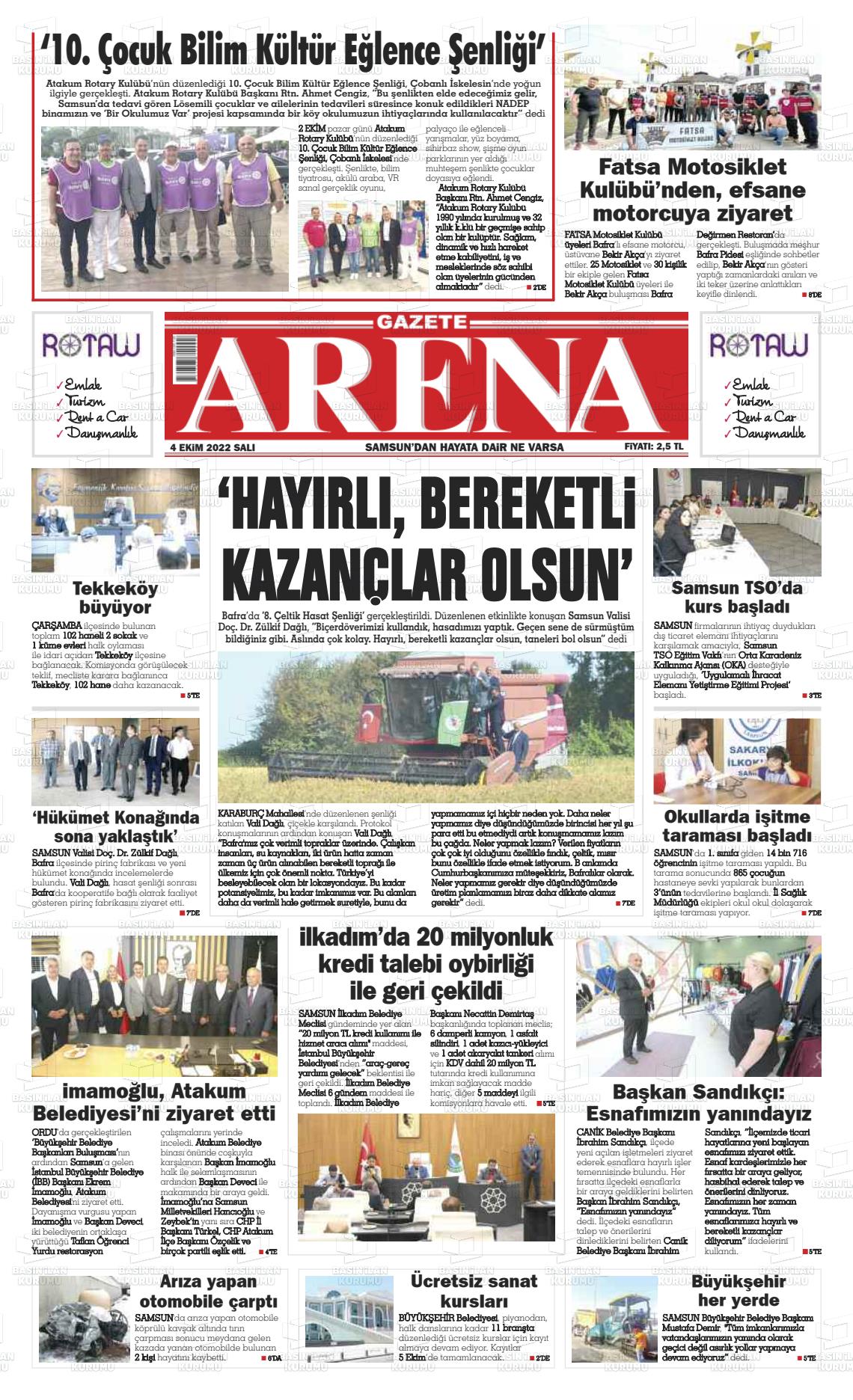 04 Ekim 2022 Arena Gazete Manşeti