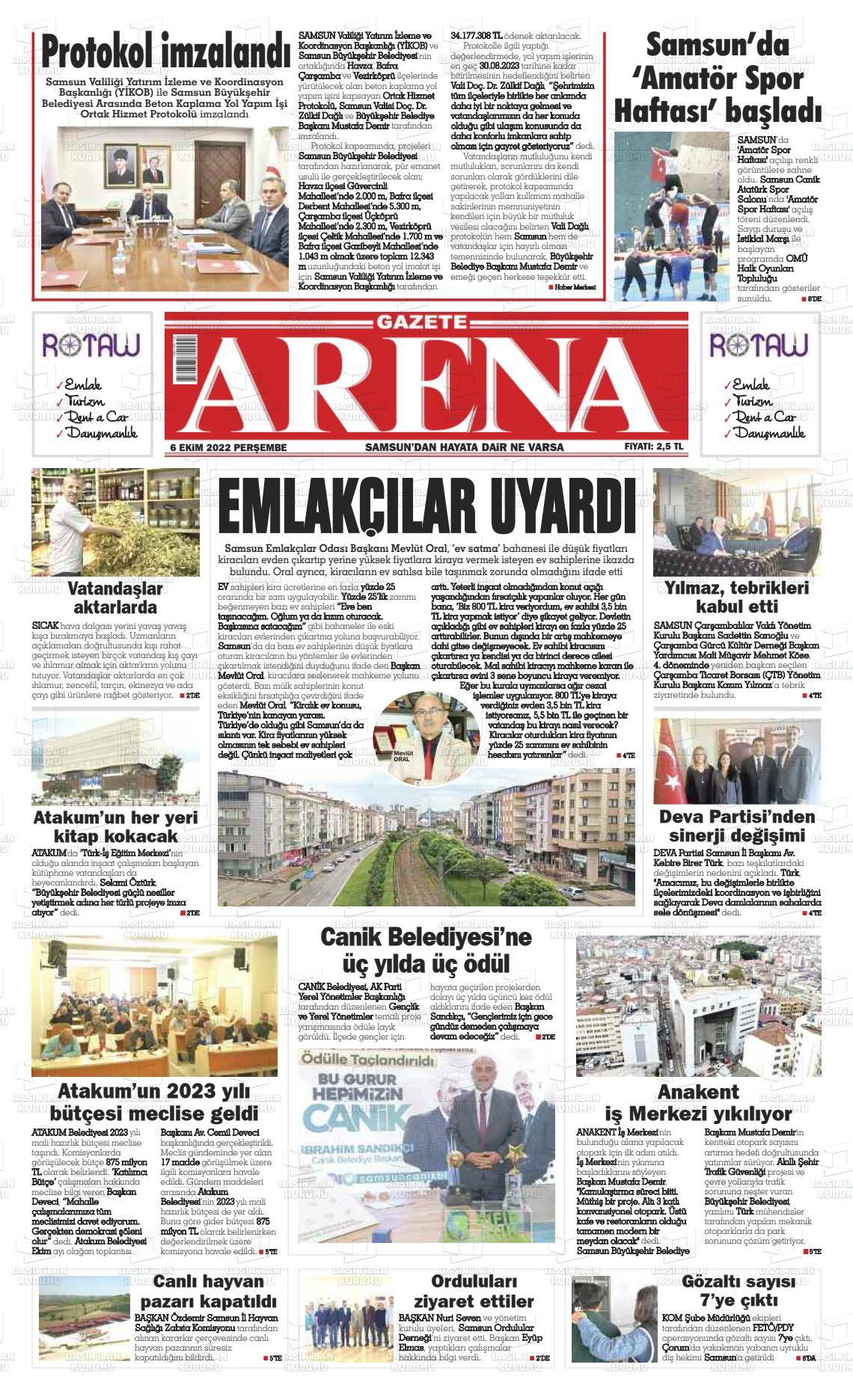 06 Ekim 2022 Arena Gazete Manşeti