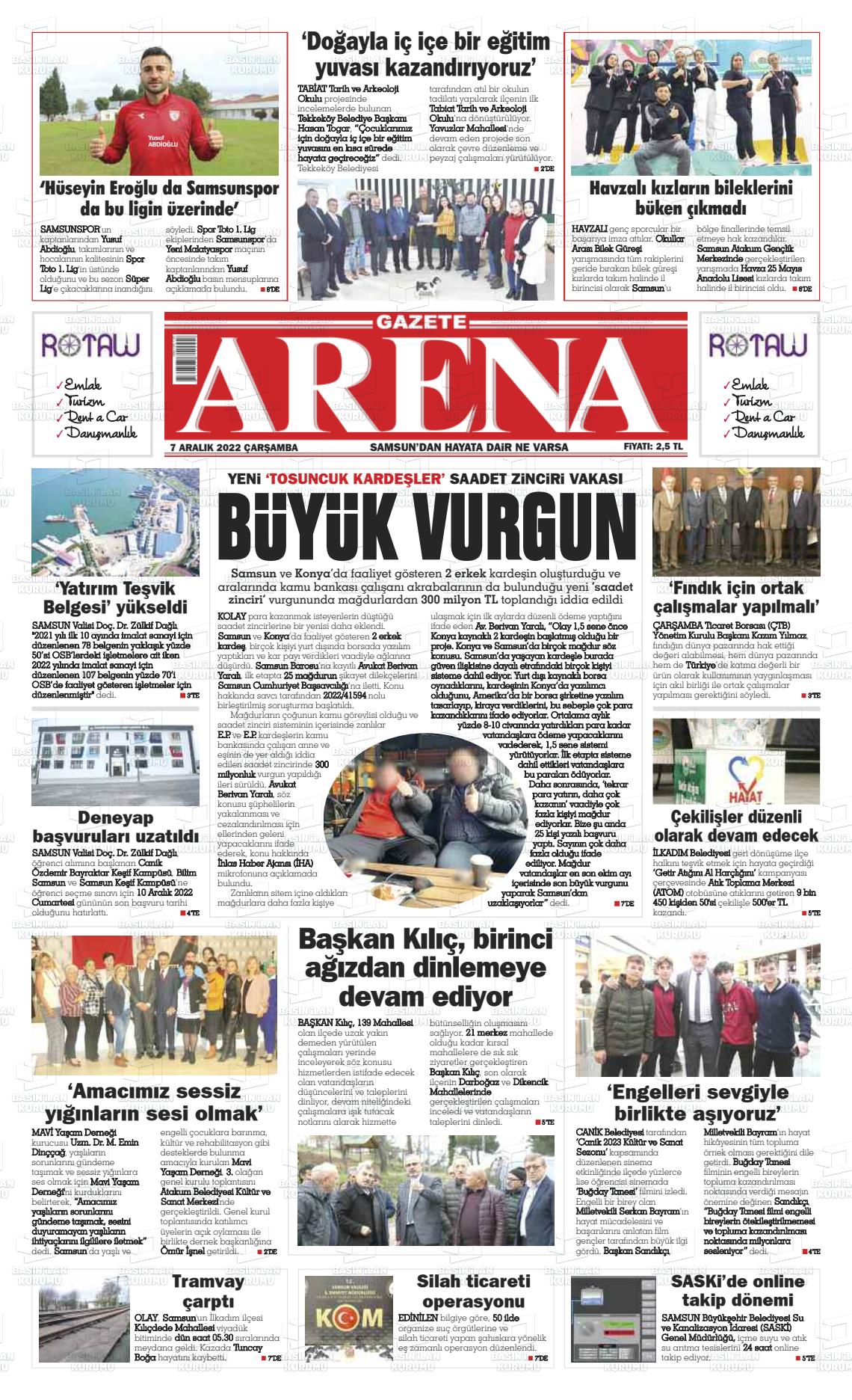 07 Aralık 2022 Arena Gazete Manşeti