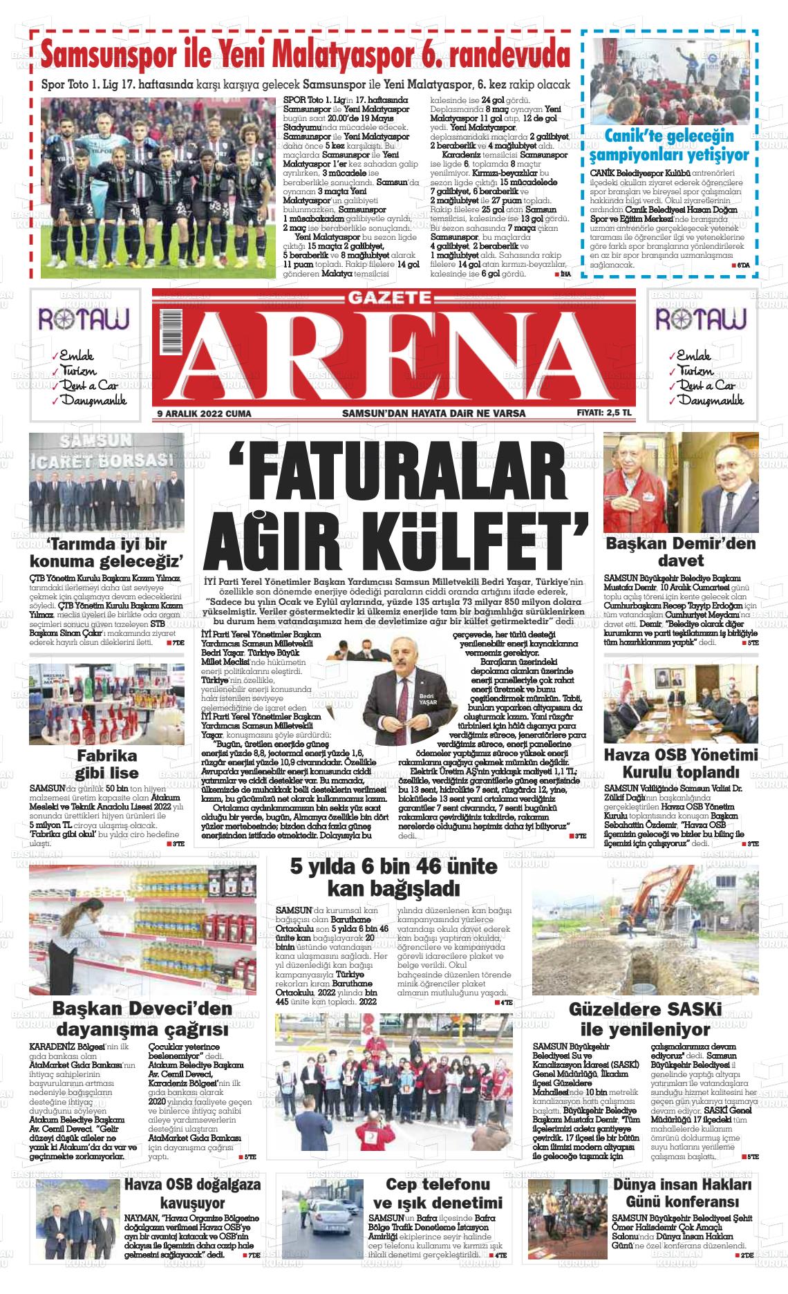 09 Aralık 2022 Arena Gazete Manşeti