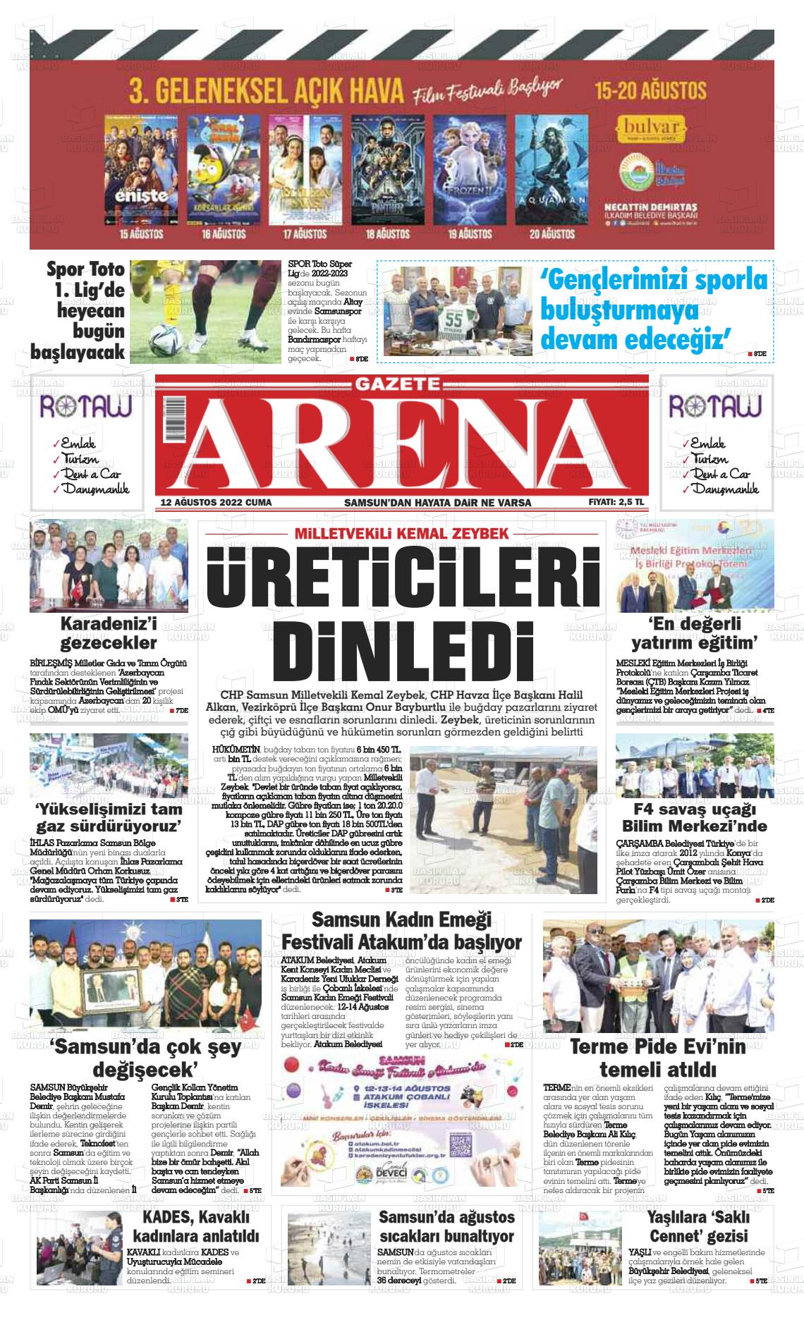 12 Ağustos 2022 Arena Gazete Manşeti