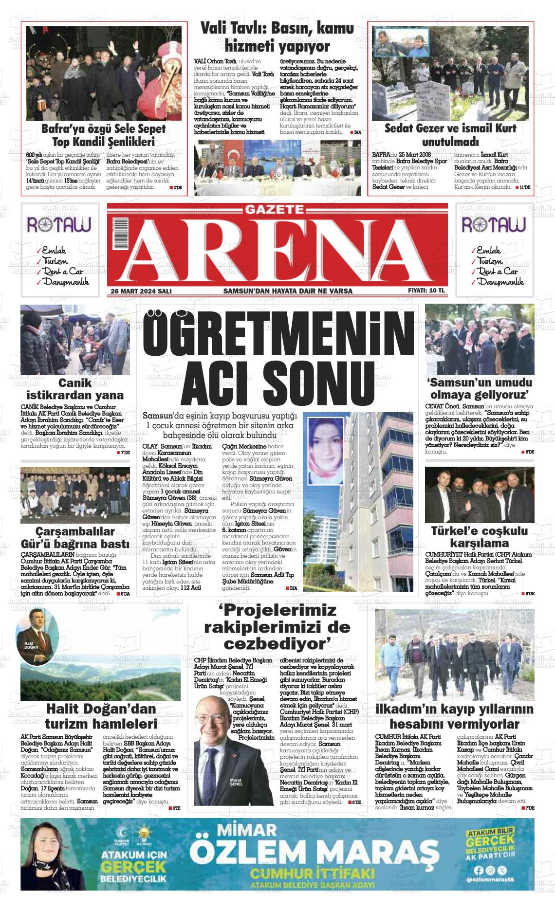 26 Mart 2024 Arena Gazete Manşeti