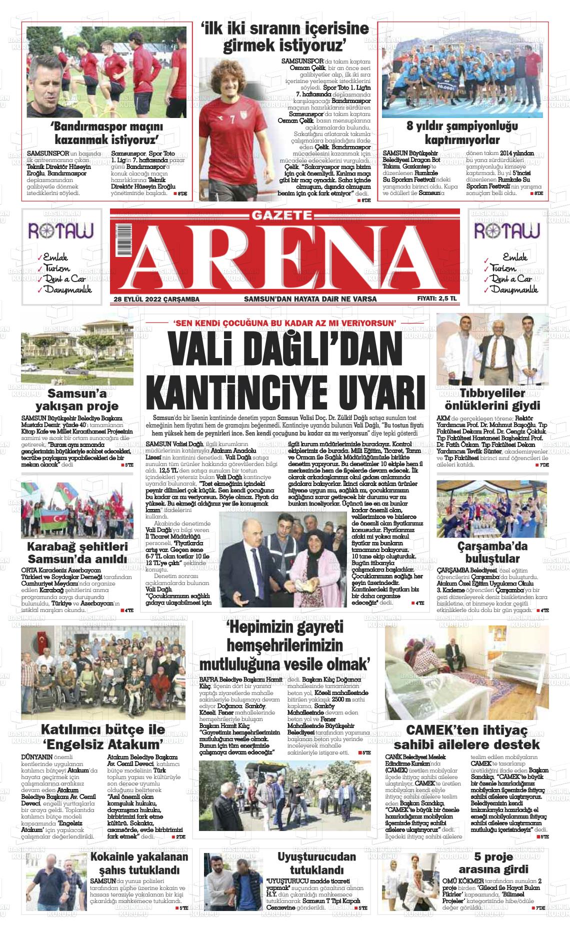 28 Eylül 2022 Arena Gazete Manşeti
