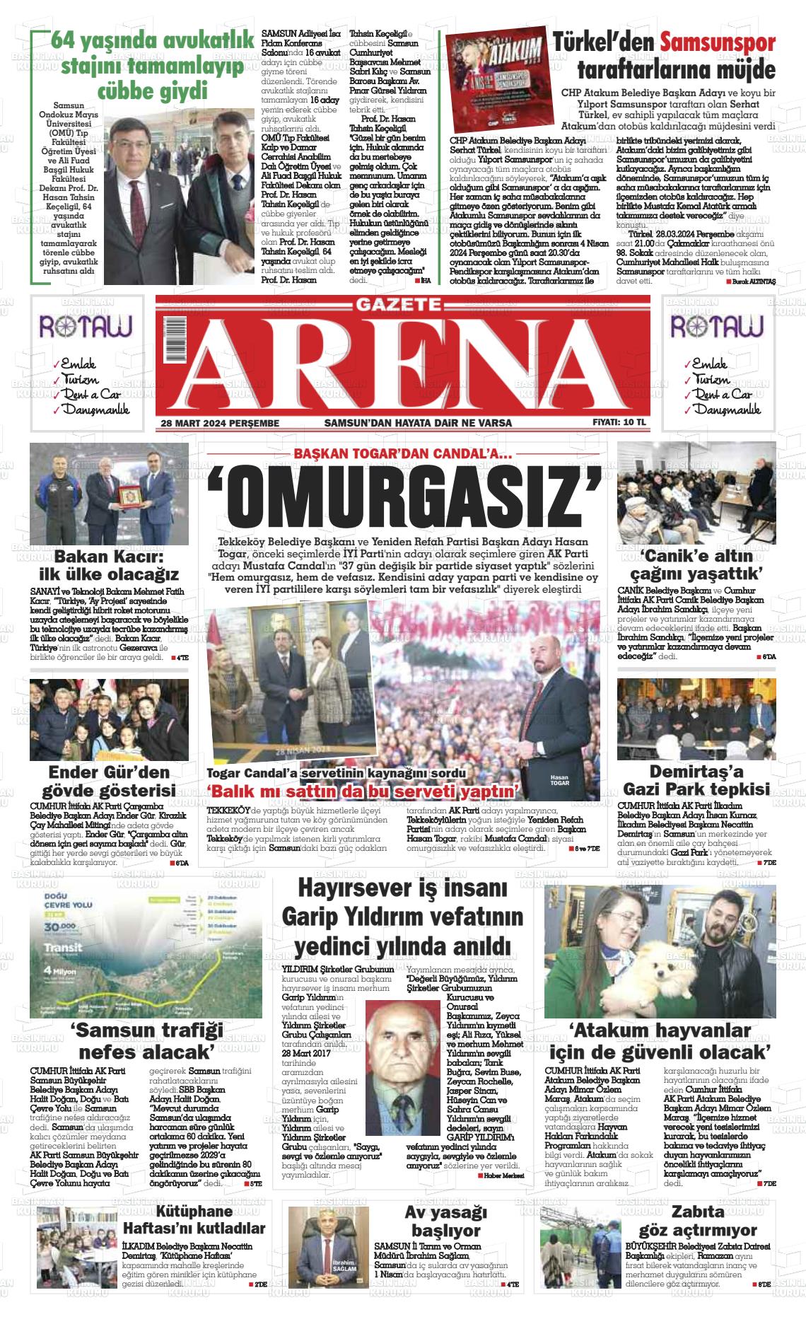 28 Mart 2024 Arena Gazete Manşeti