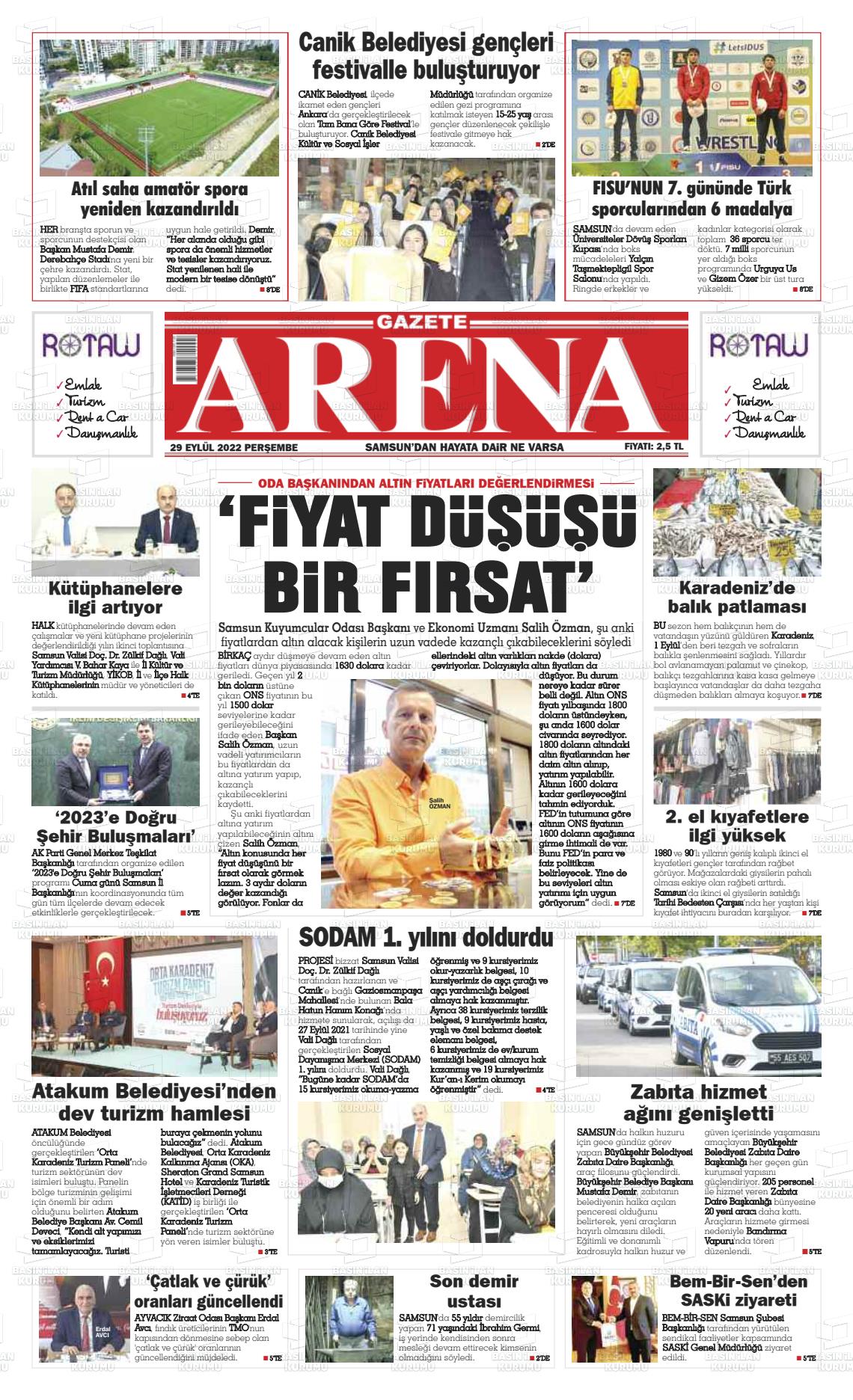 29 Eylül 2022 Arena Gazete Manşeti