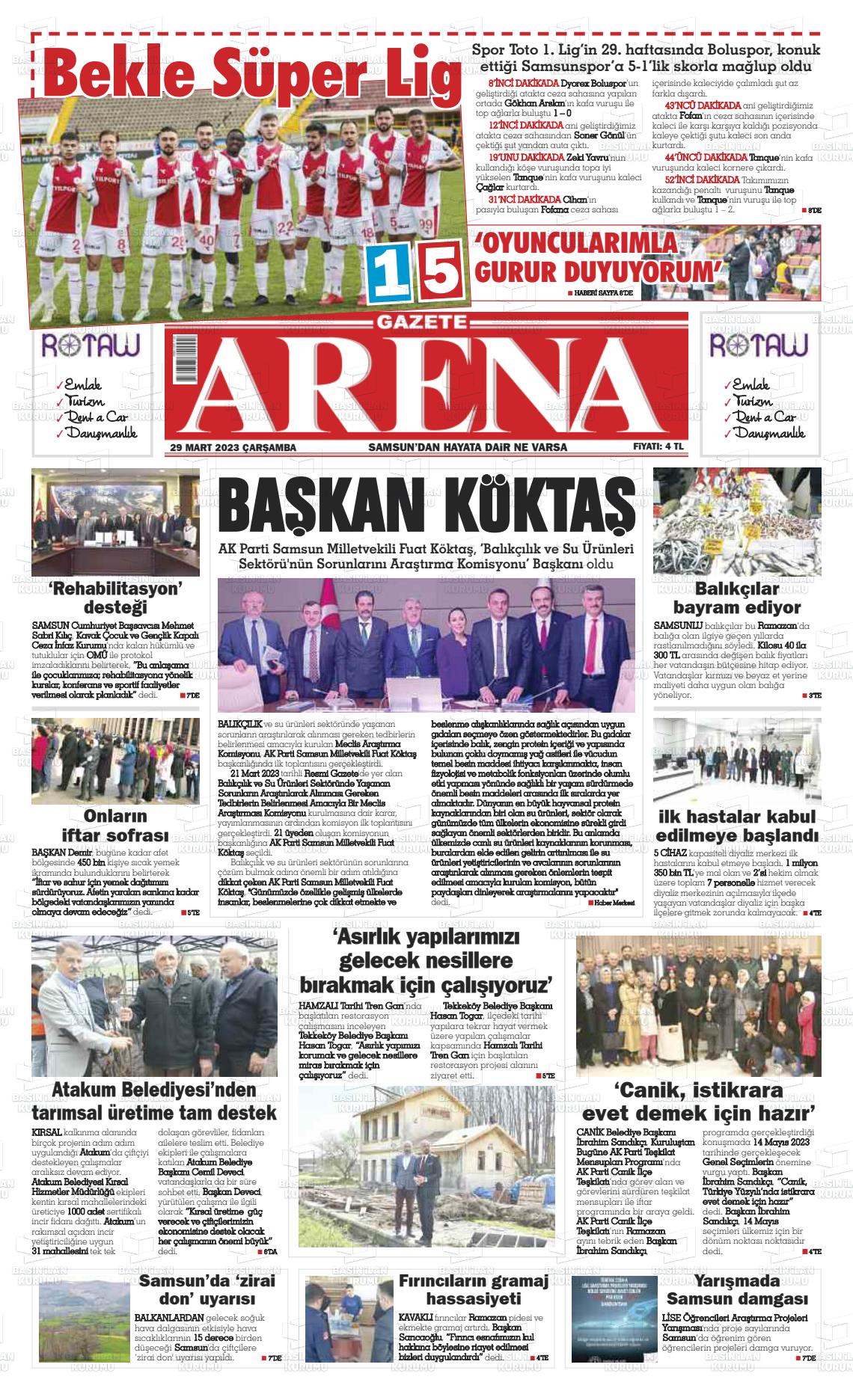 29 Mart 2023 Arena Gazete Manşeti