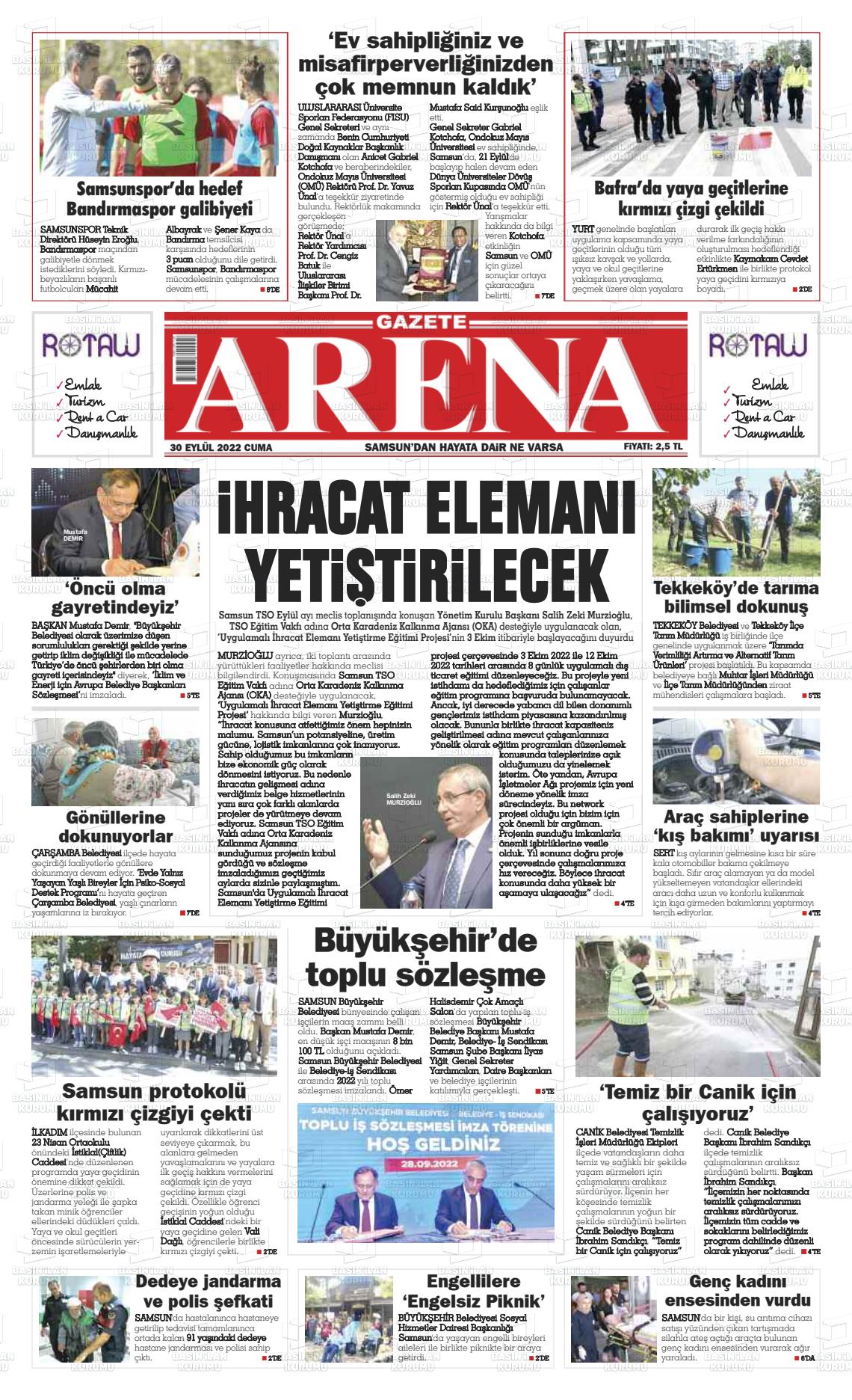 30 Eylül 2022 Arena Gazete Manşeti