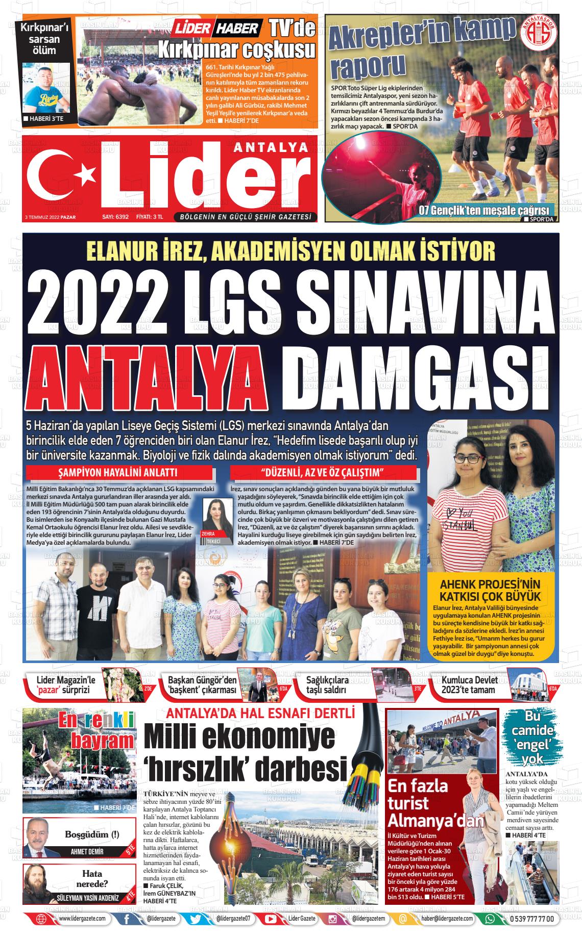 03 Temmuz 2022 Gazete Bir Gazete Manşeti