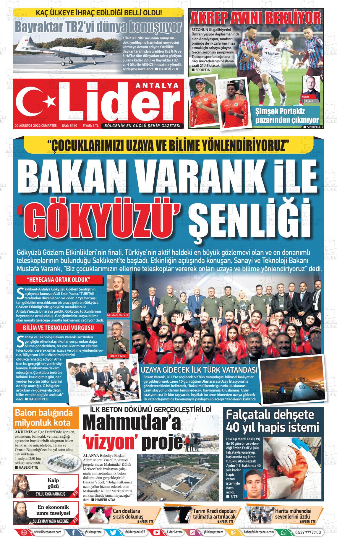 20 Ağustos 2022 Gazete Bir Gazete Manşeti
