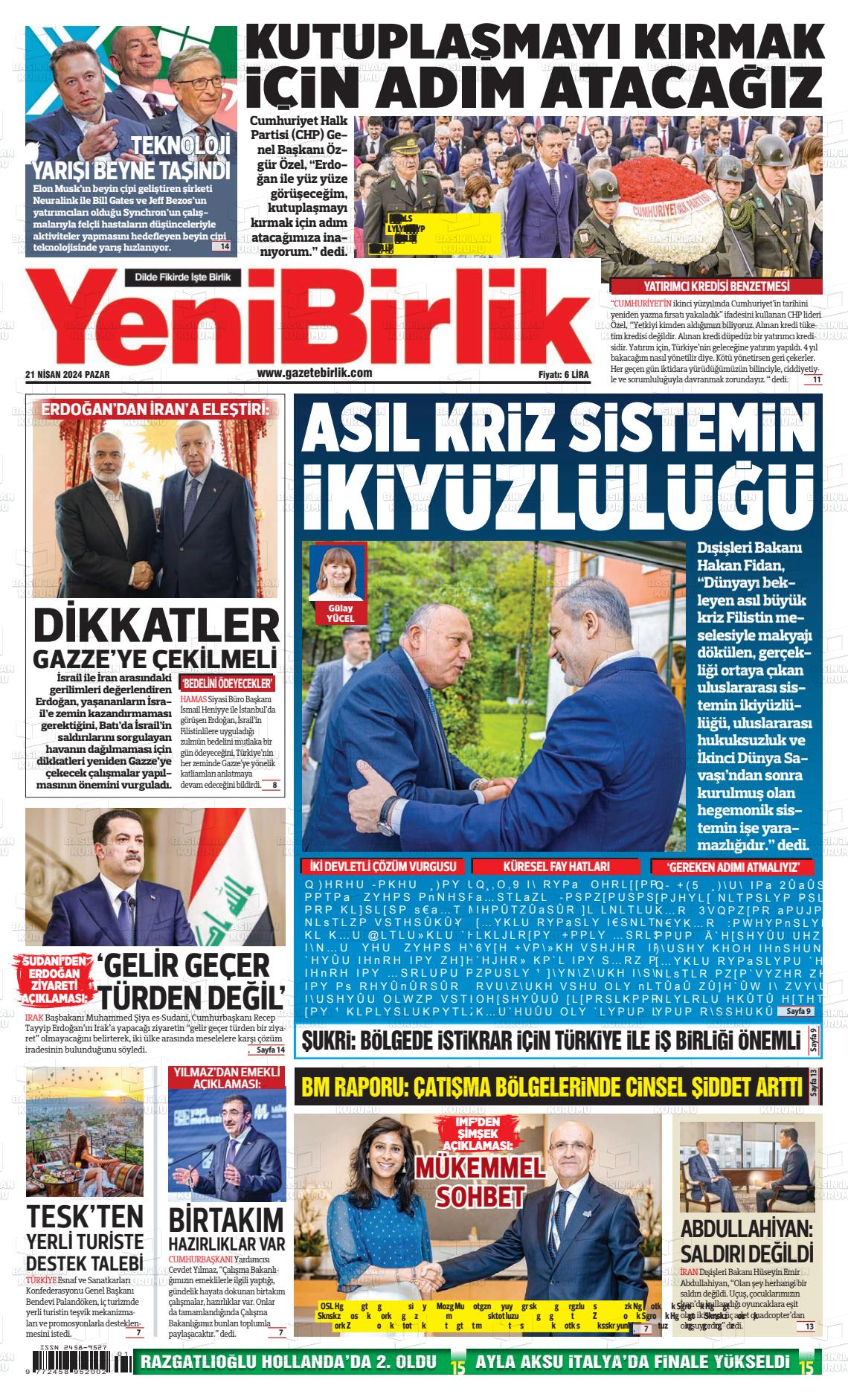 23 Mayıs 2024 Yeni Birlik Gazete Manşeti