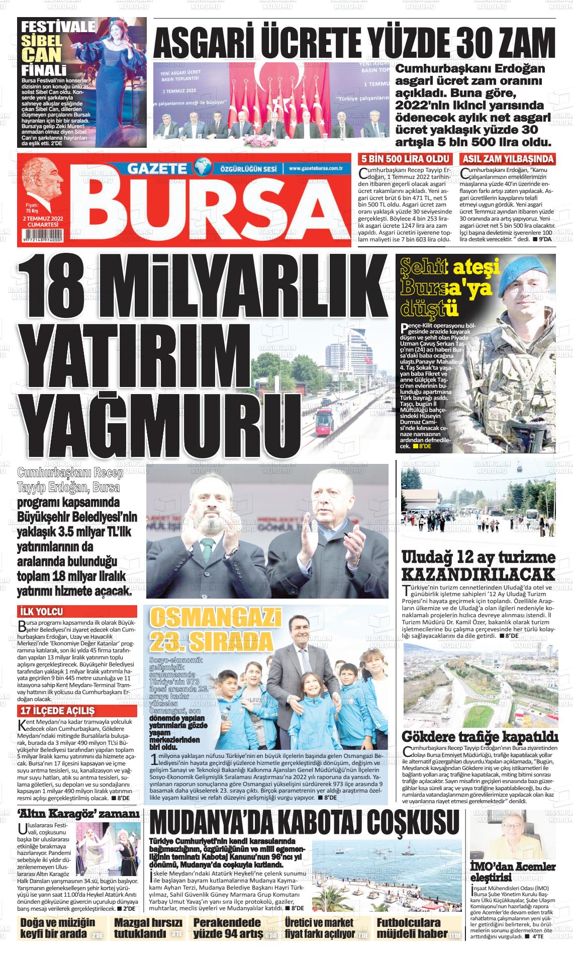 04 Temmuz 2022 Gazete Bursa Gazete Manşeti