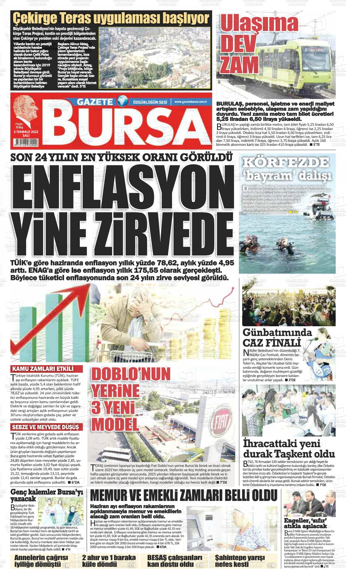 05 Temmuz 2022 Gazete Bursa Gazete Manşeti