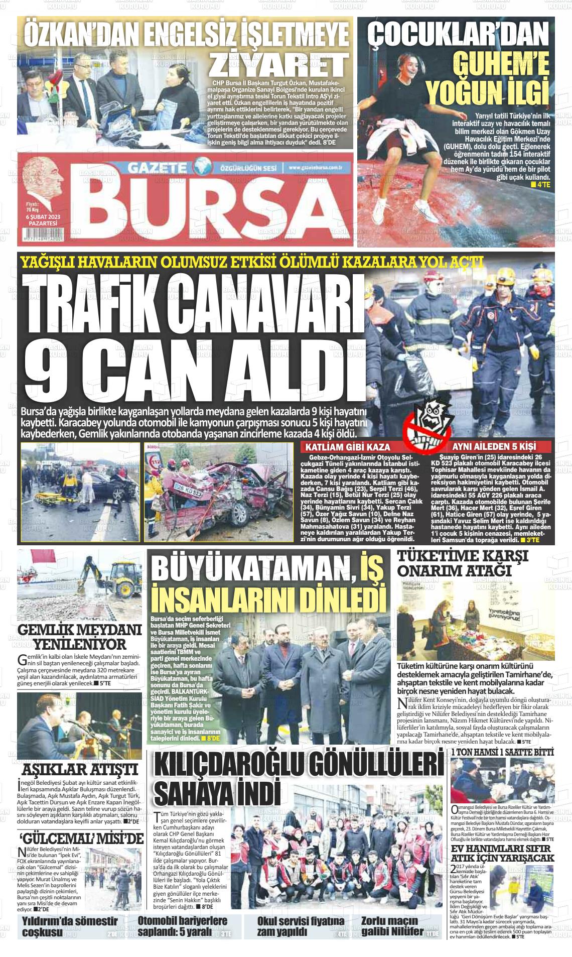 06 Şubat 2023 Gazete Bursa Gazete Manşeti
