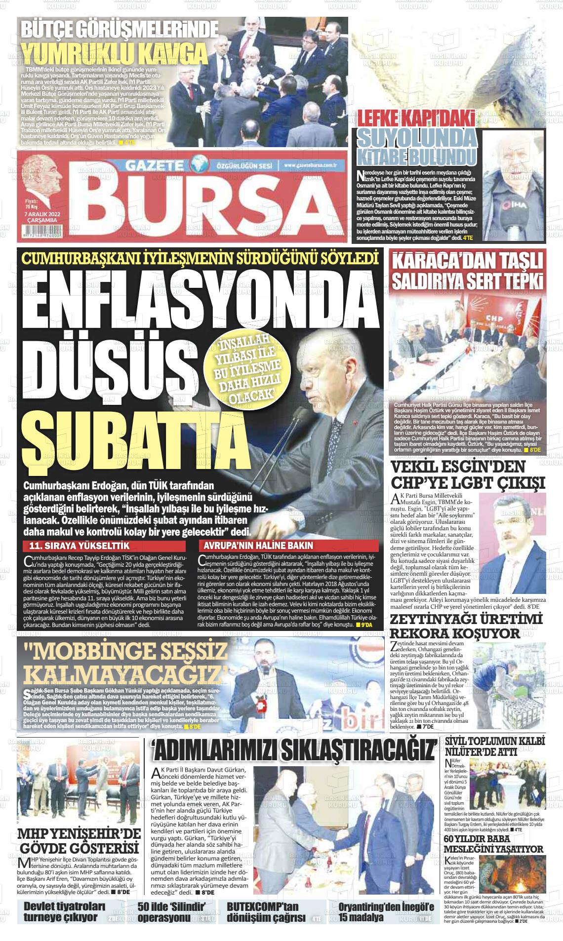 07 Aralık 2022 Gazete Bursa Gazete Manşeti