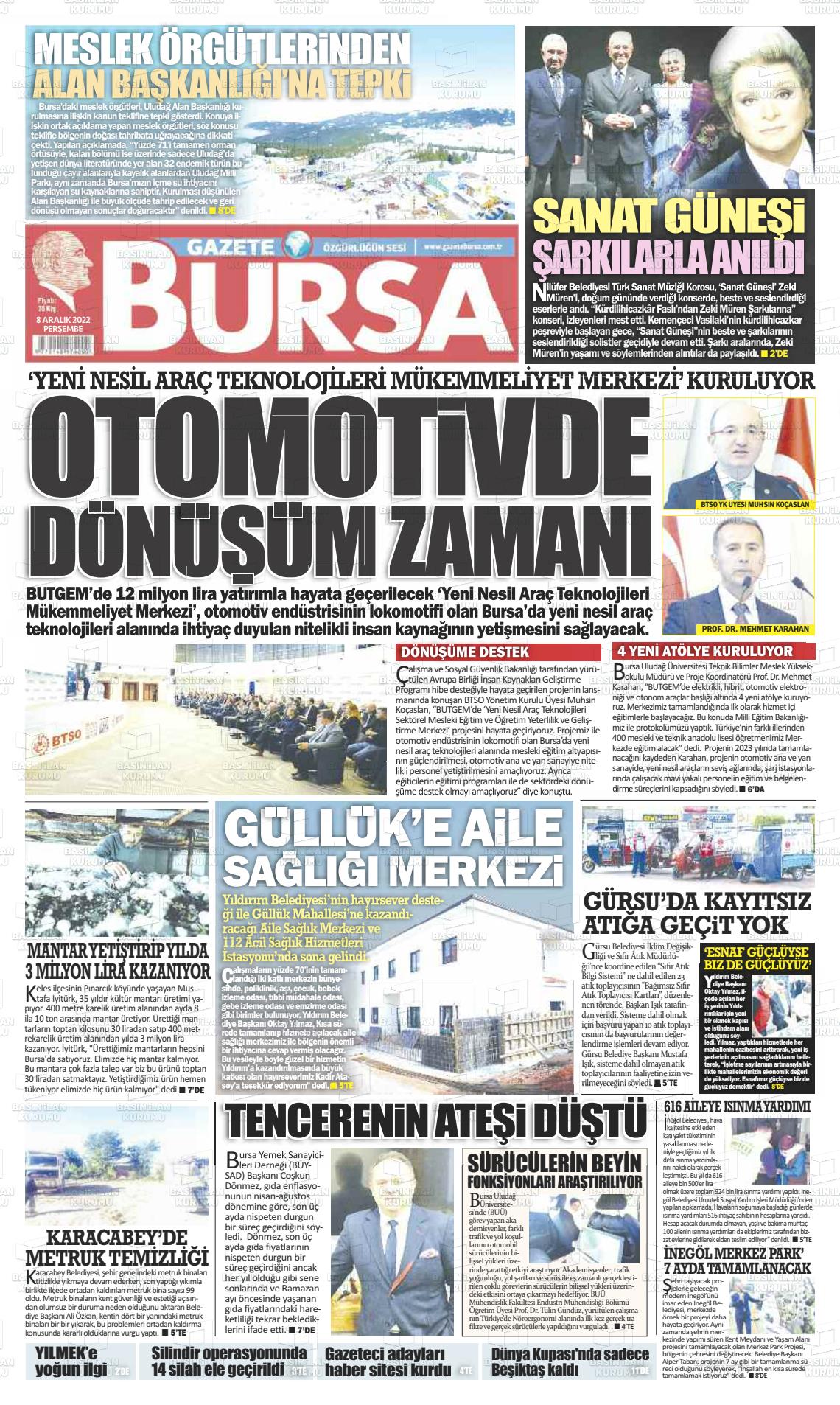 08 Aralık 2022 Gazete Bursa Gazete Manşeti