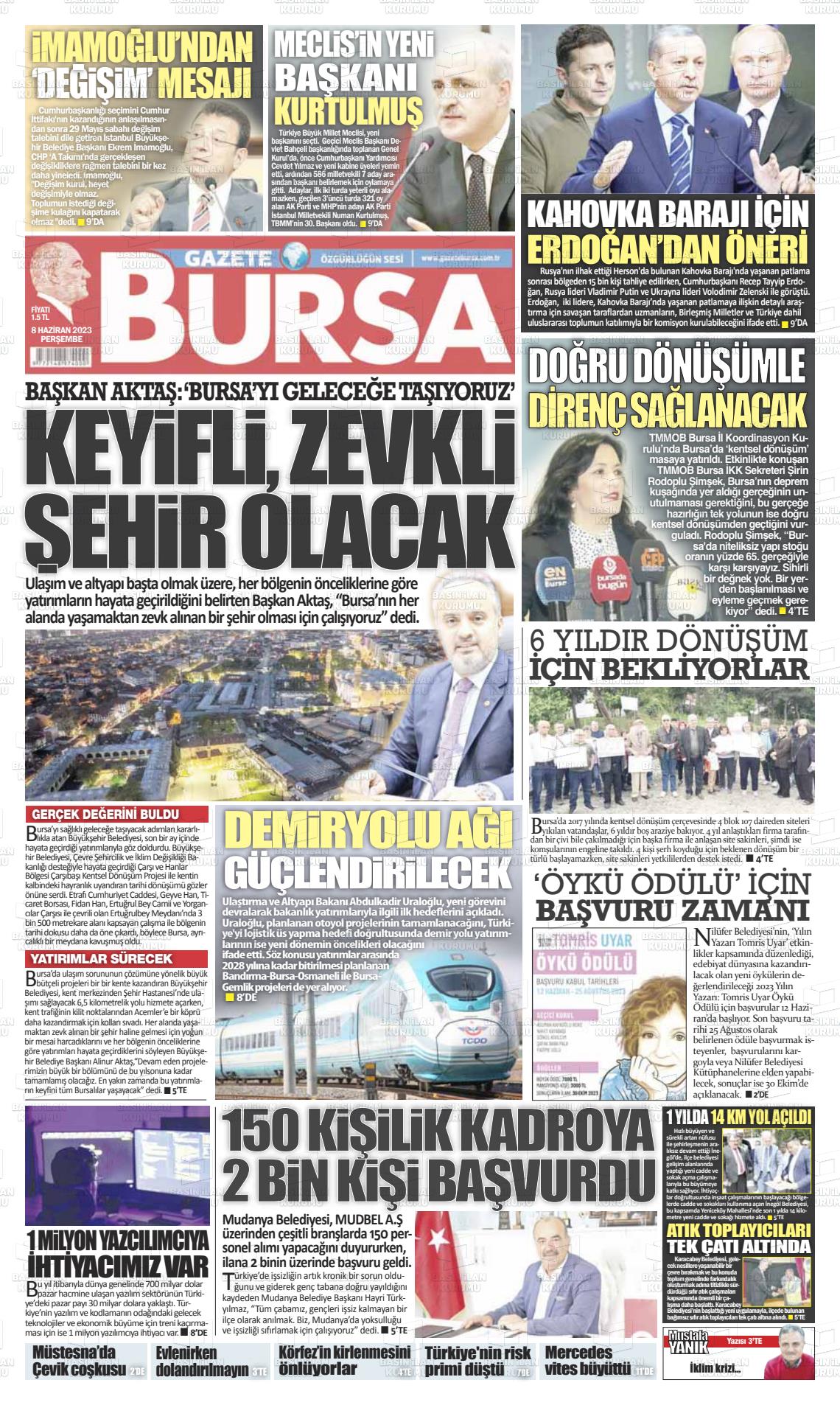 08 Haziran 2023 Gazete Bursa Gazete Manşeti
