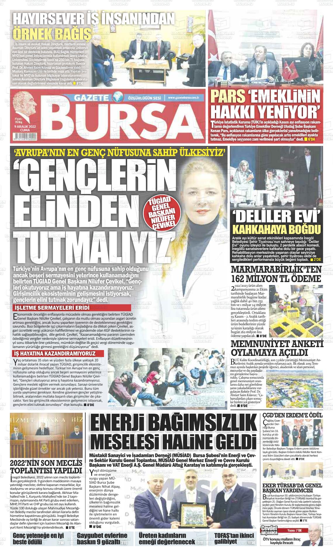 09 Aralık 2022 Gazete Bursa Gazete Manşeti