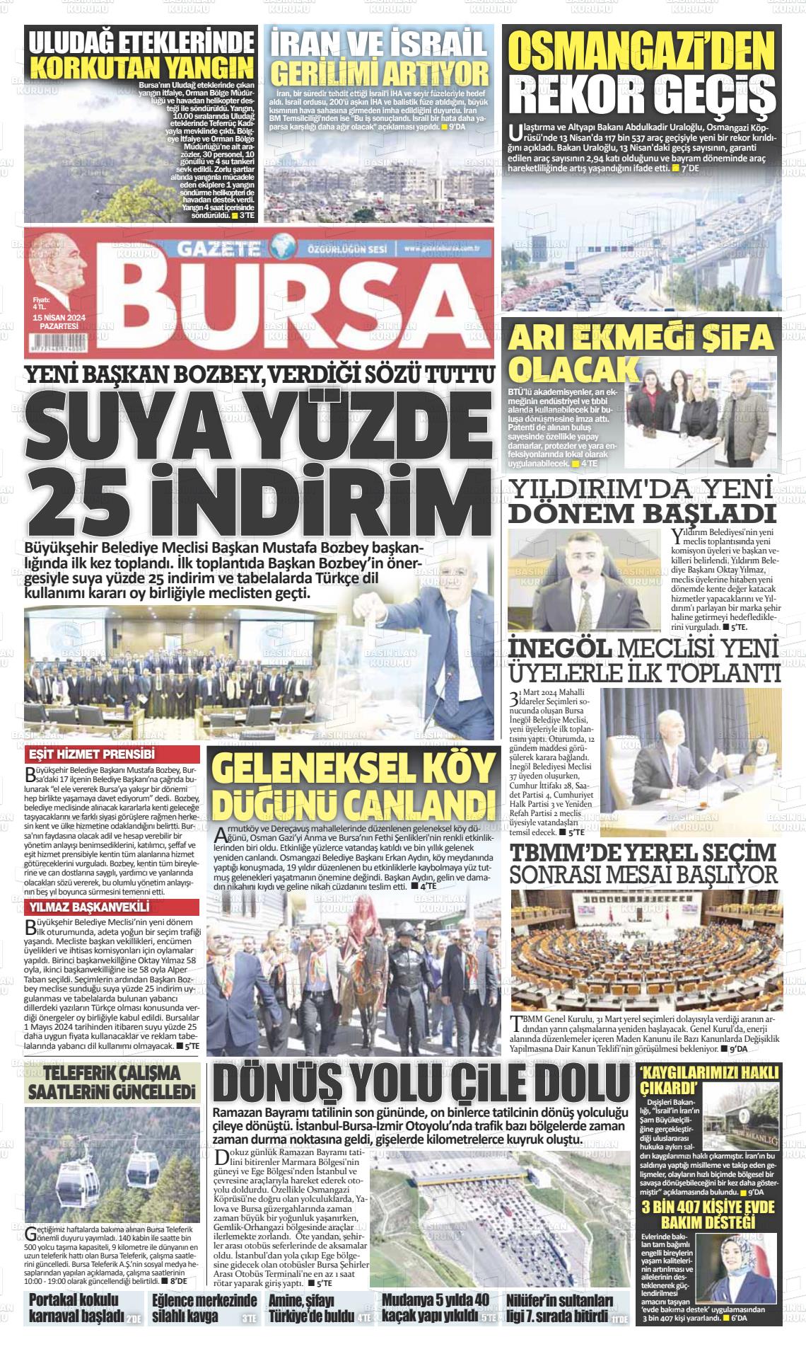 15 Nisan 2024 Gazete Bursa Gazete Manşeti