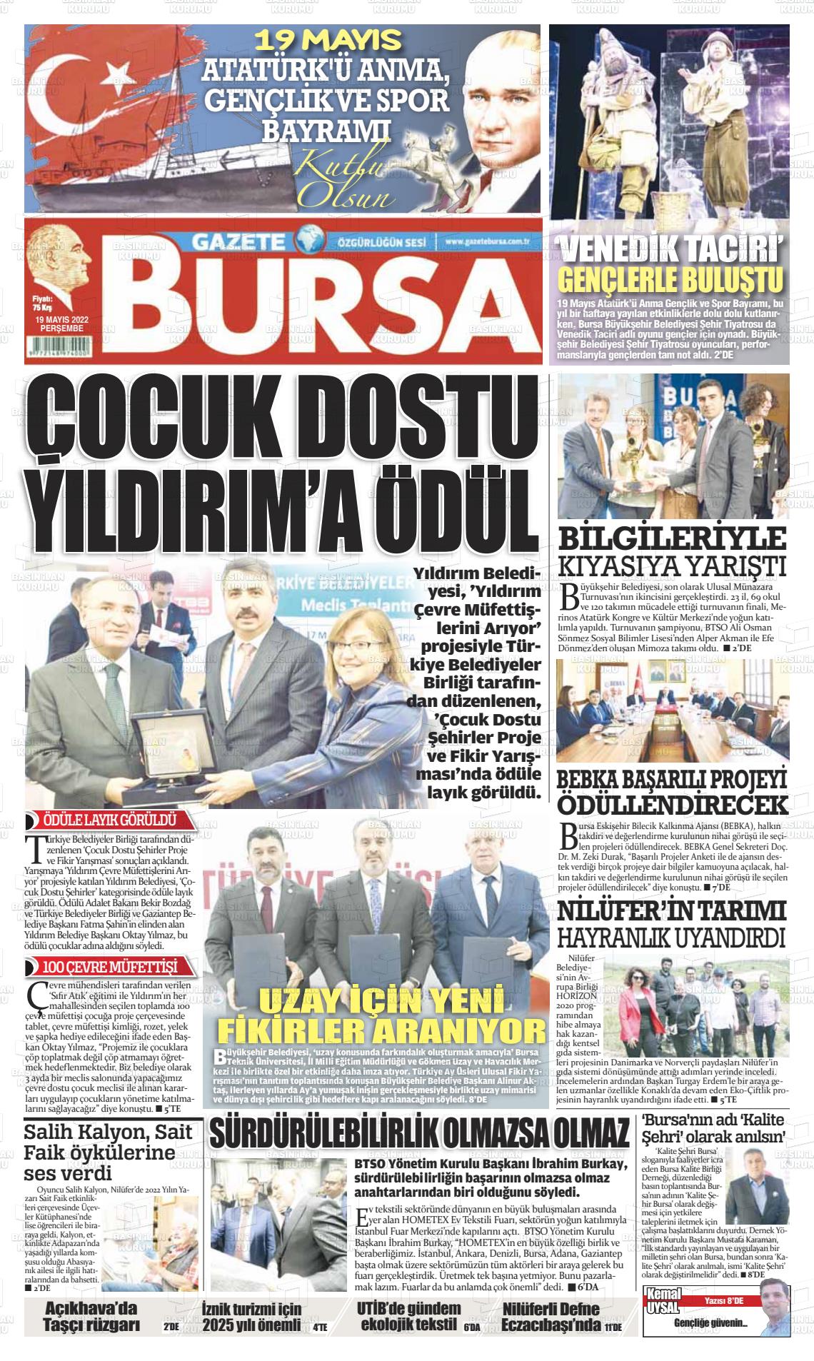 19 Mayıs 2022 Gazete Bursa Gazete Manşeti