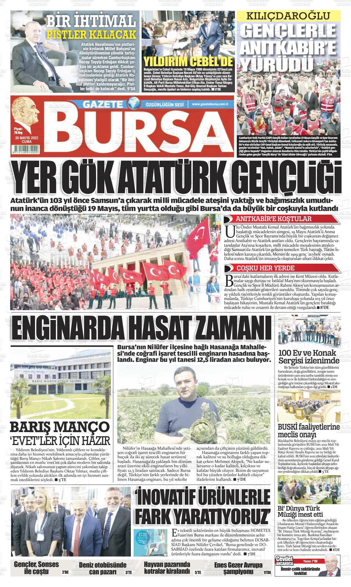 20 Mayıs 2022 Gazete Bursa Gazete Manşeti