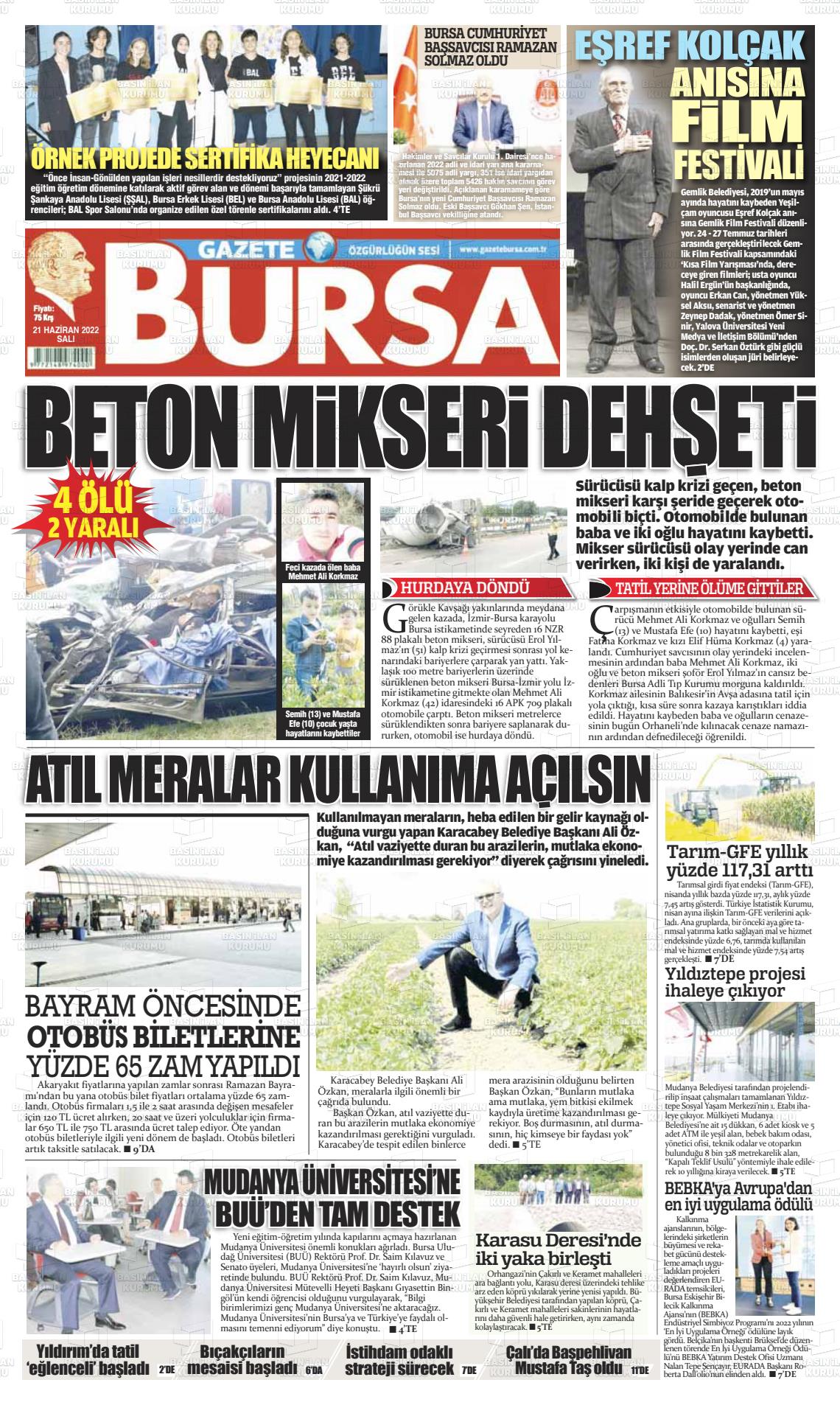 21 Haziran 2022 Gazete Bursa Gazete Manşeti
