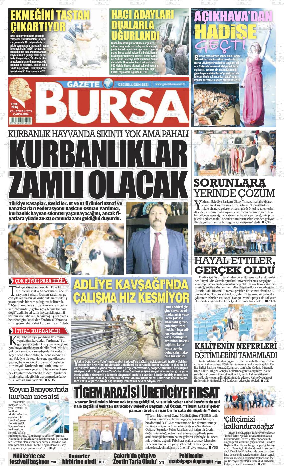 22 Haziran 2022 Gazete Bursa Gazete Manşeti