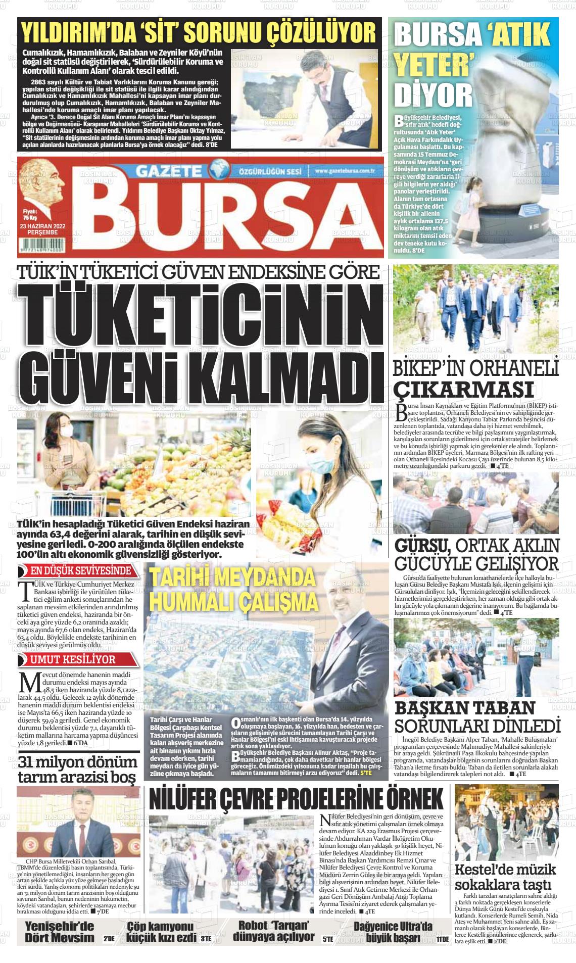 23 Haziran 2022 Gazete Bursa Gazete Manşeti