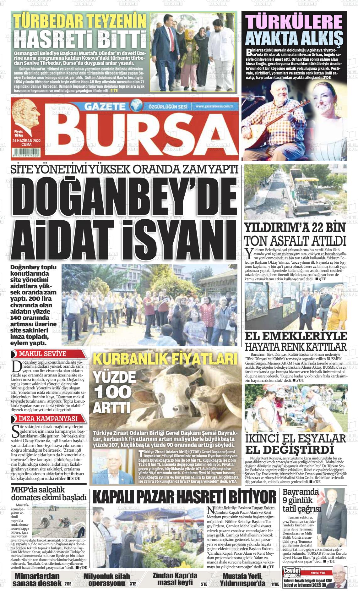 24 Haziran 2022 Gazete Bursa Gazete Manşeti