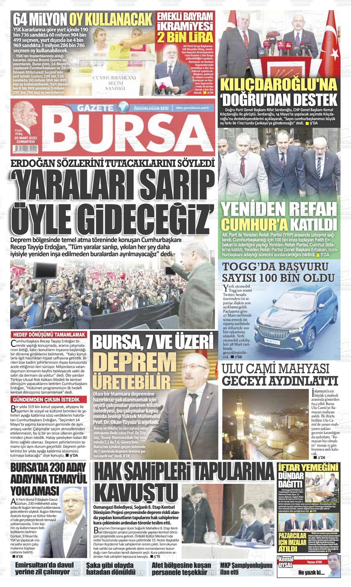 25 Mart 2023 Gazete Bursa Gazete Manşeti