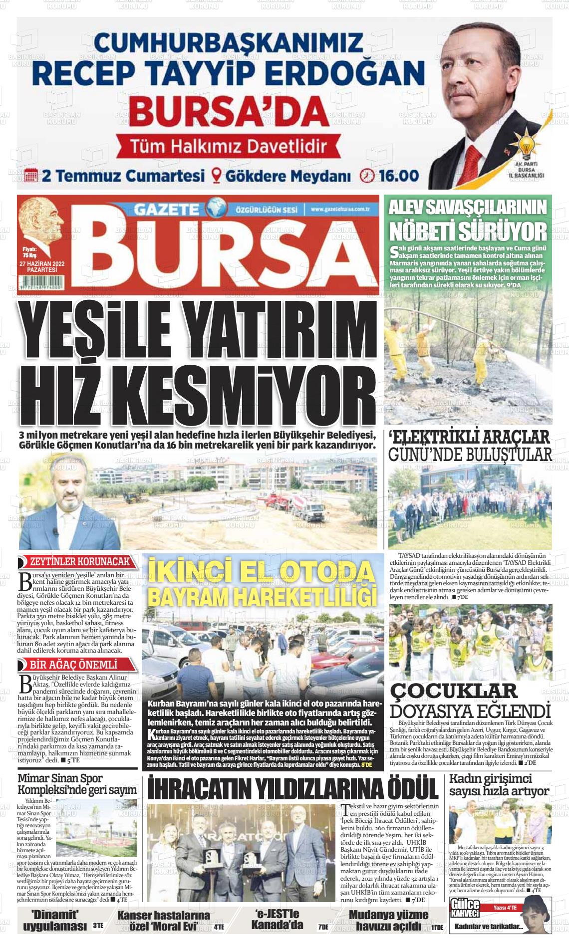 27 Haziran 2022 Gazete Bursa Gazete Manşeti