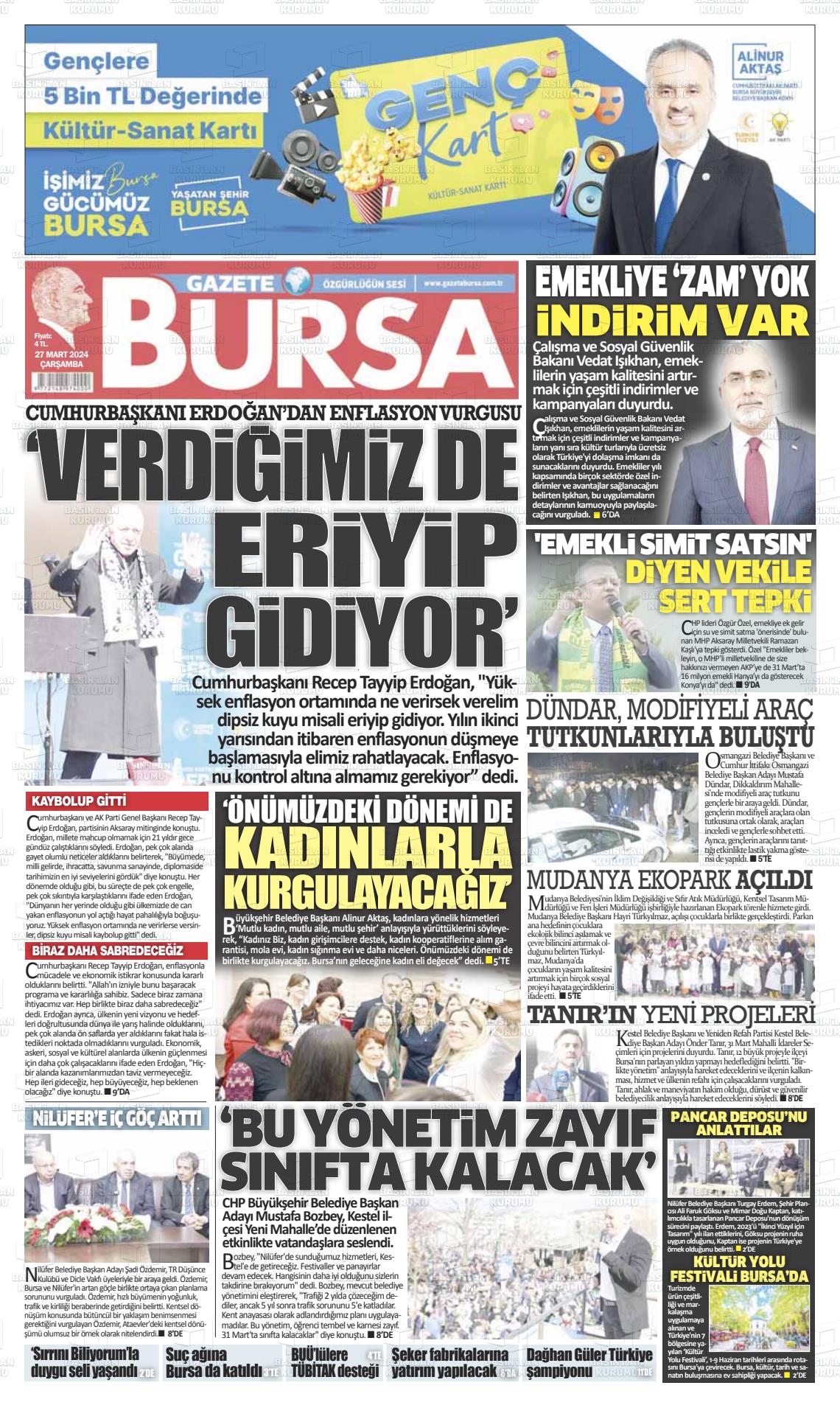27 Mart 2024 Gazete Bursa Gazete Manşeti