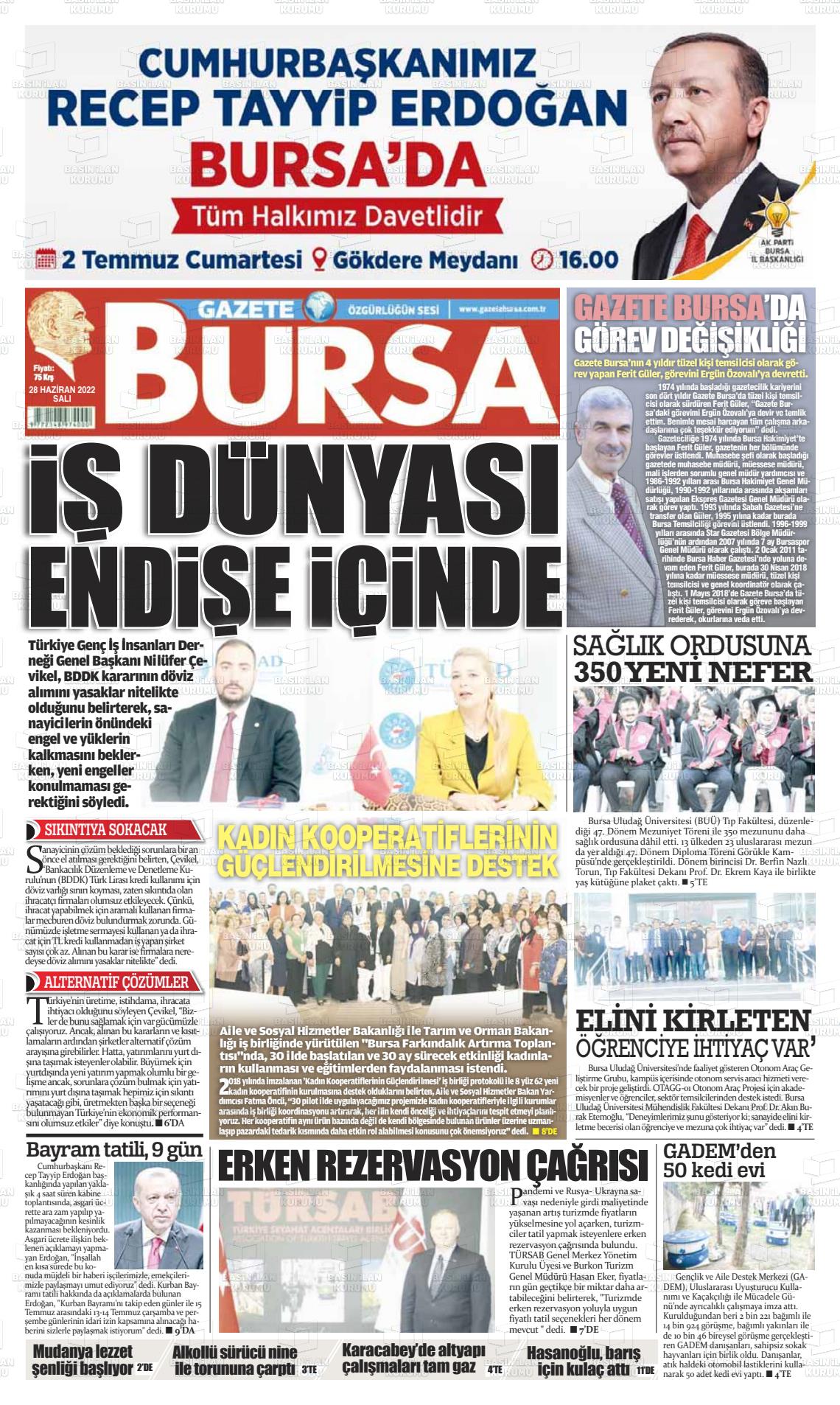 28 Haziran 2022 Gazete Bursa Gazete Manşeti