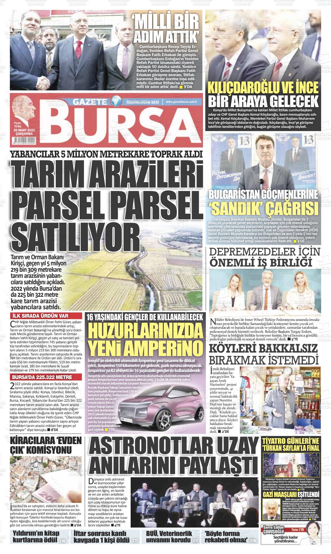 29 Mart 2023 Gazete Bursa Gazete Manşeti