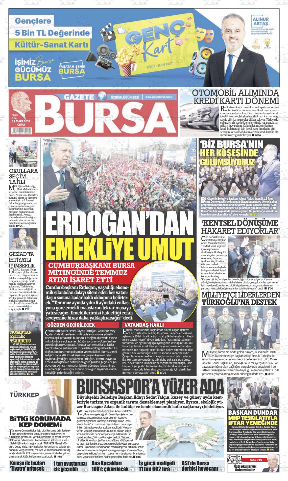 29 Mart 2024 Gazete Bursa Gazete Manşeti