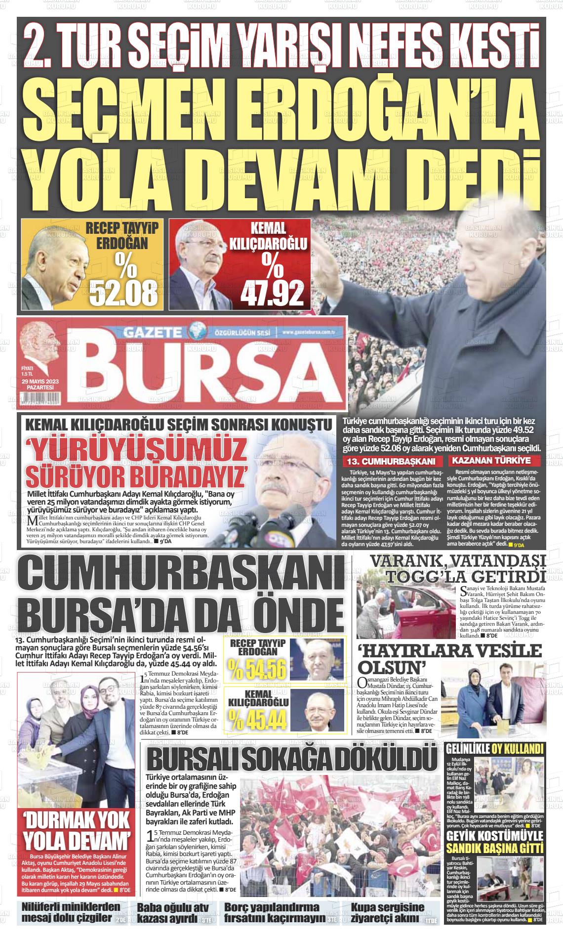 29 Mayıs 2023 Gazete Bursa Gazete Manşeti