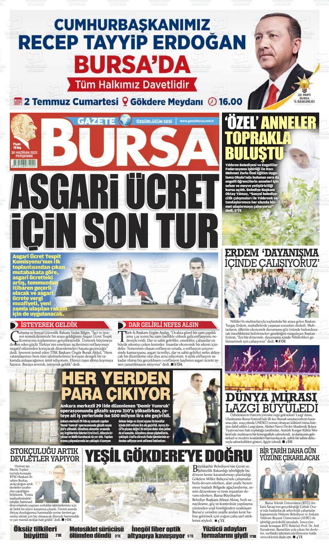 01 Temmuz 2022 Gazete Bursa Gazete Manşeti