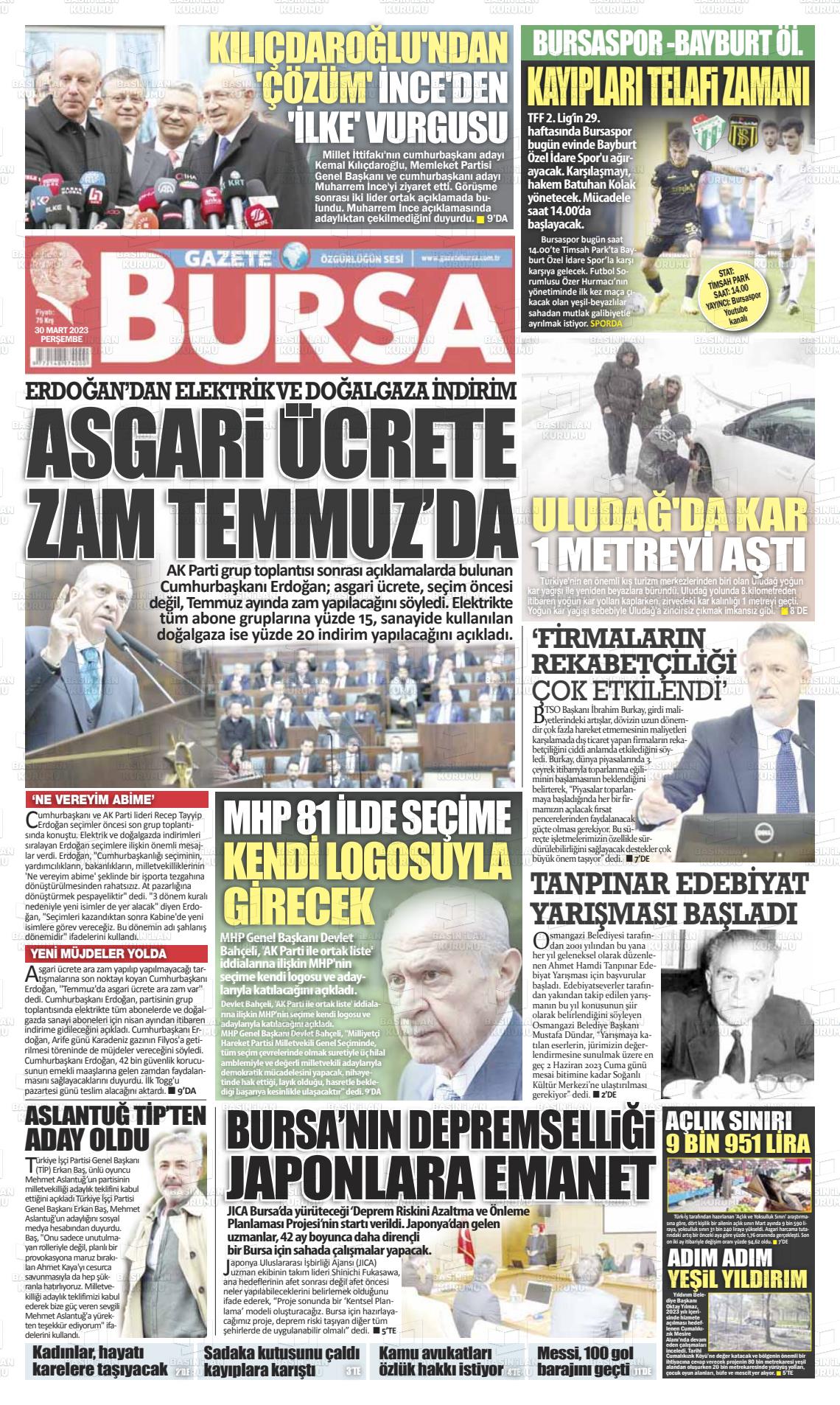 30 Mart 2023 Gazete Bursa Gazete Manşeti