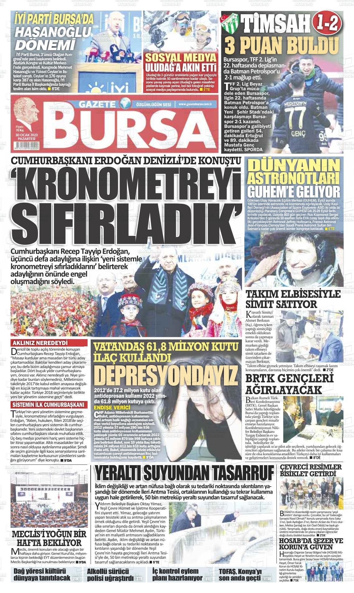 30 Ocak 2023 Gazete Bursa Gazete Manşeti
