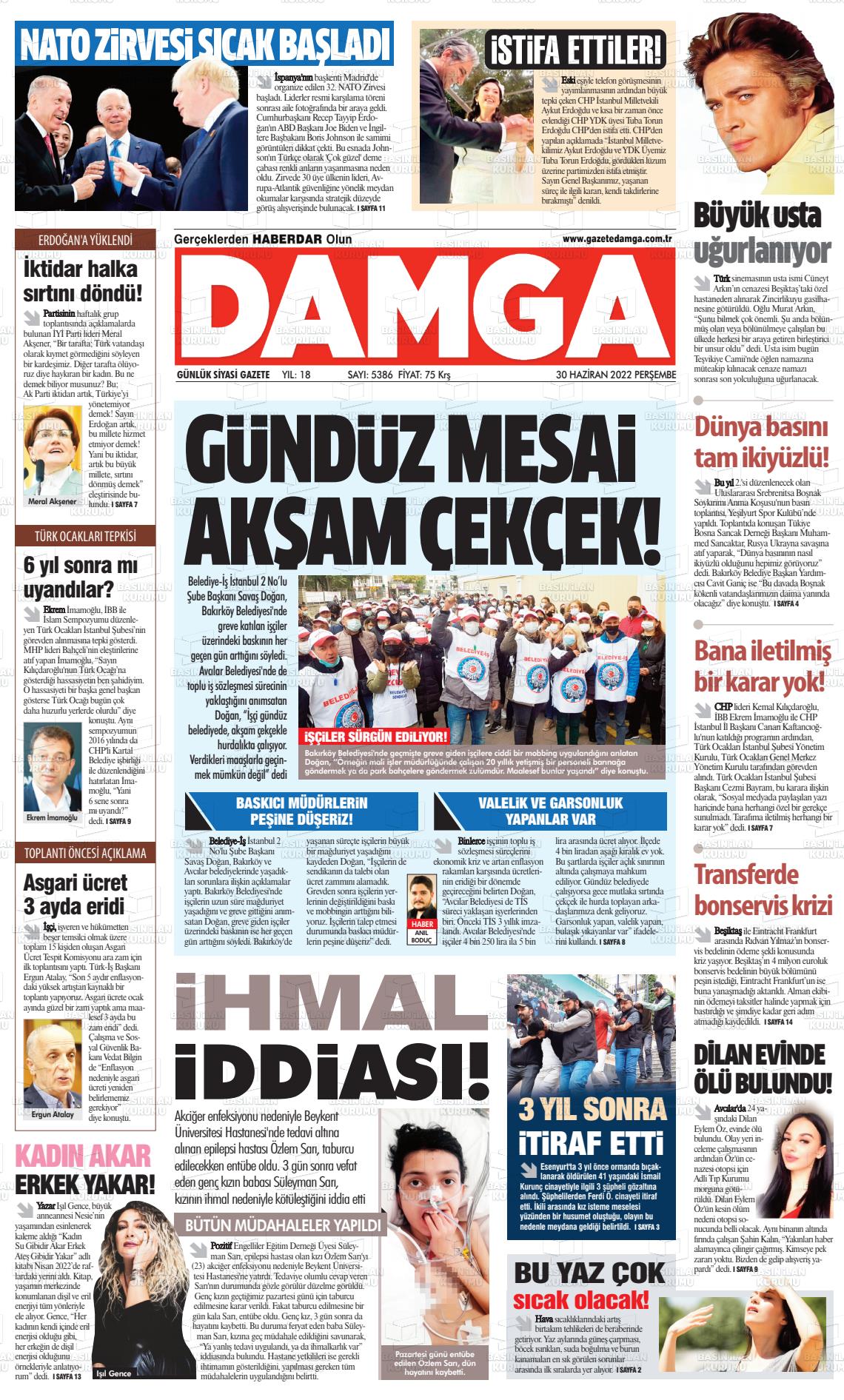 01 Temmuz 2022 Gazete Damga Gazete Manşeti