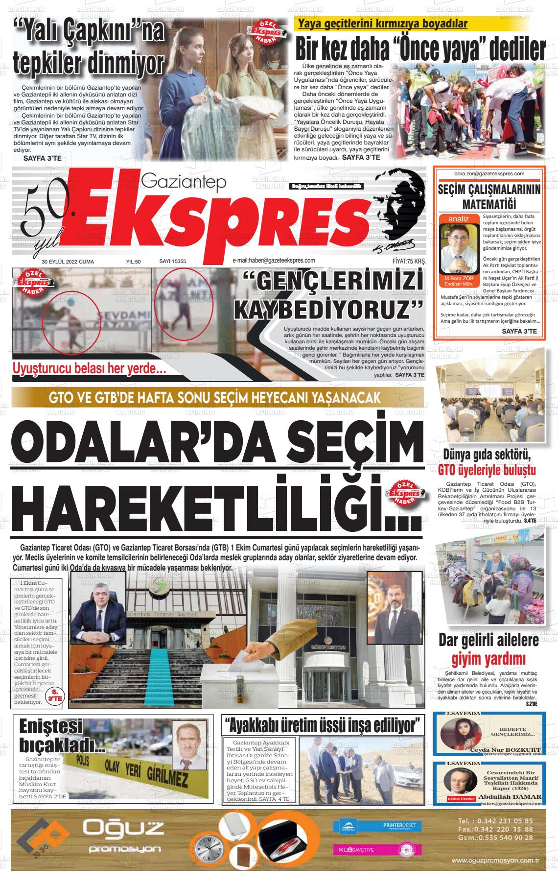 30 Eylül 2022 Gaziantep Ekspres Gazete Manşeti