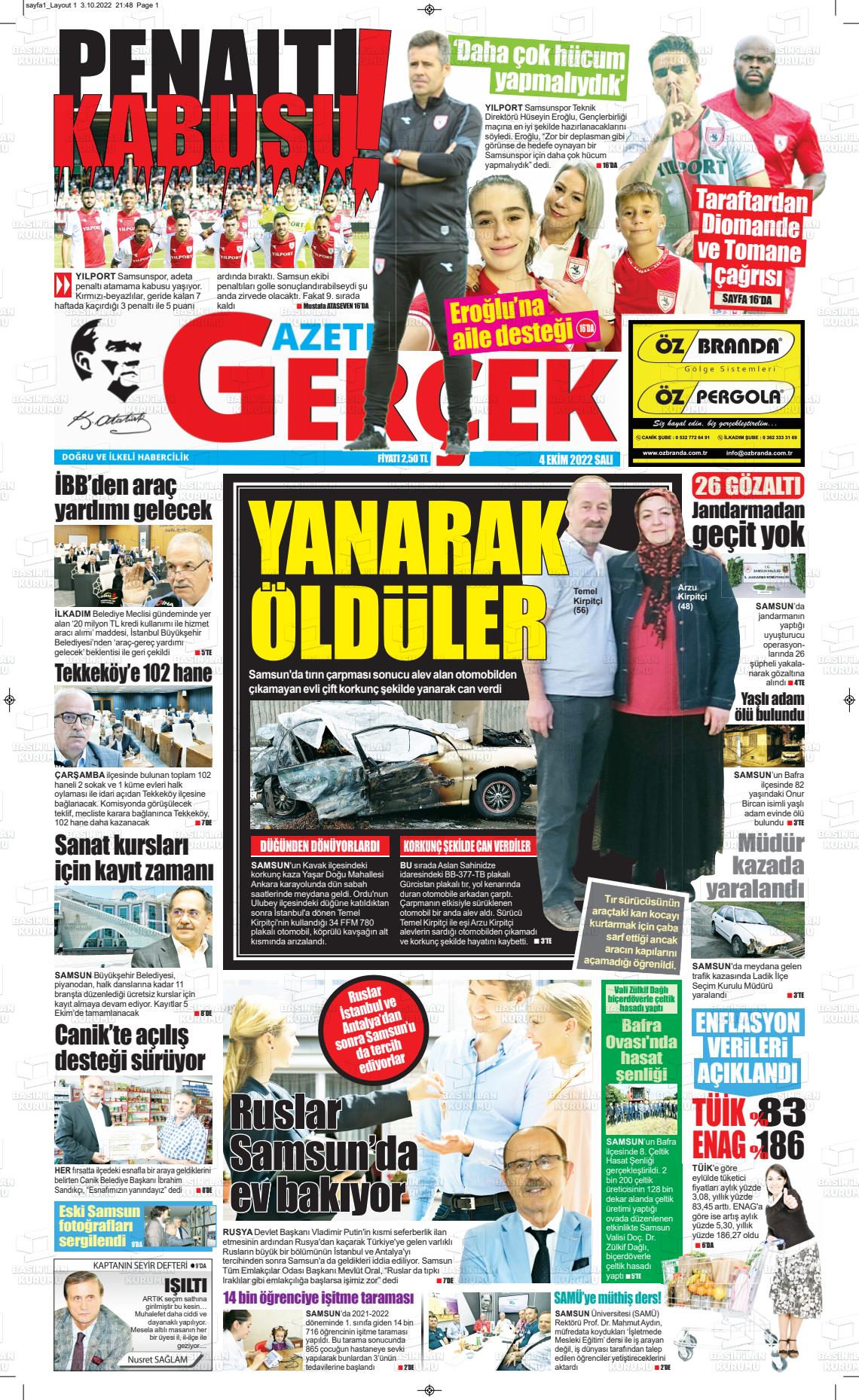 04 Ekim 2022 Gazete Gerçek Gazete Manşeti