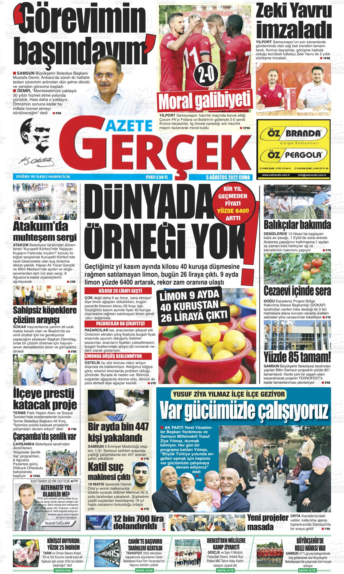 05 Ağustos 2022 Gazete Gerçek Gazete Manşeti