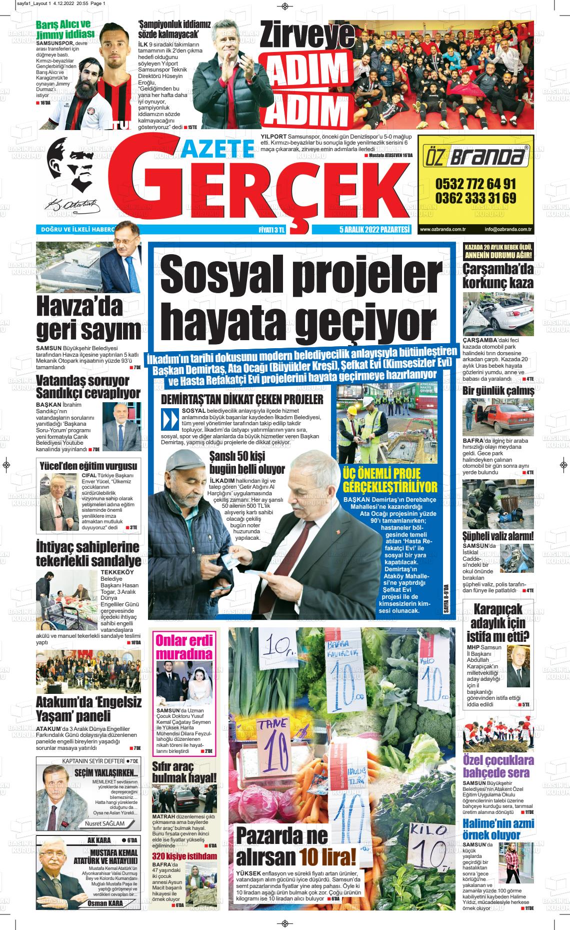 05 Aralık 2022 Gazete Gerçek Gazete Manşeti