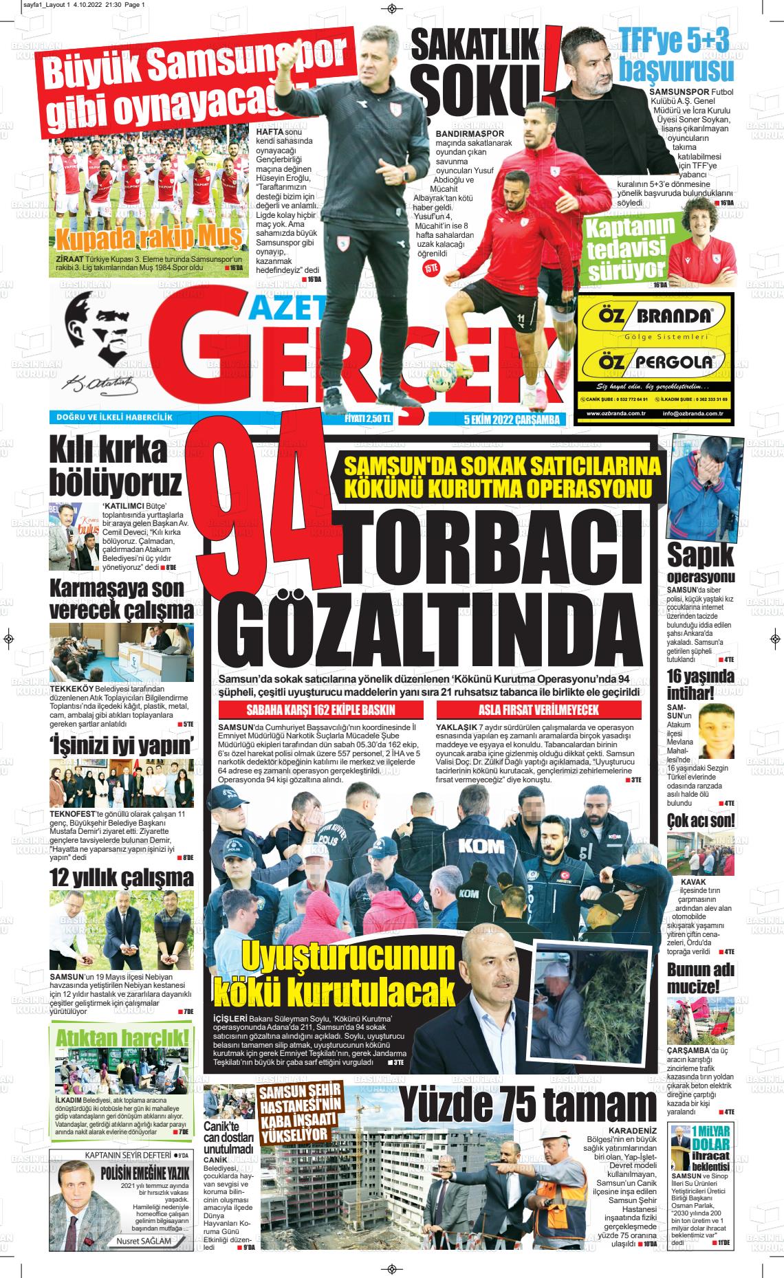 05 Ekim 2022 Gazete Gerçek Gazete Manşeti