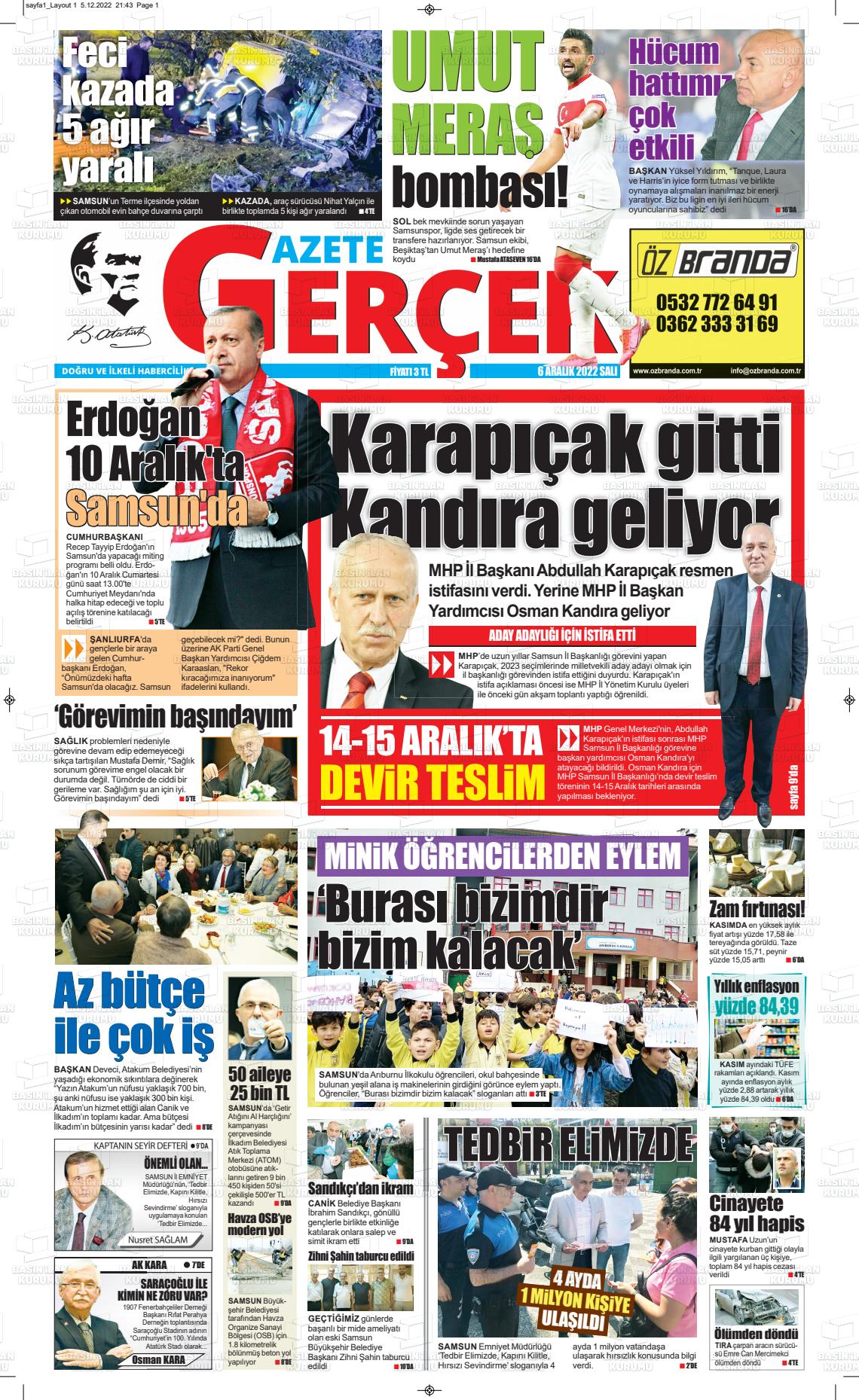 06 Aralık 2022 Gazete Gerçek Gazete Manşeti