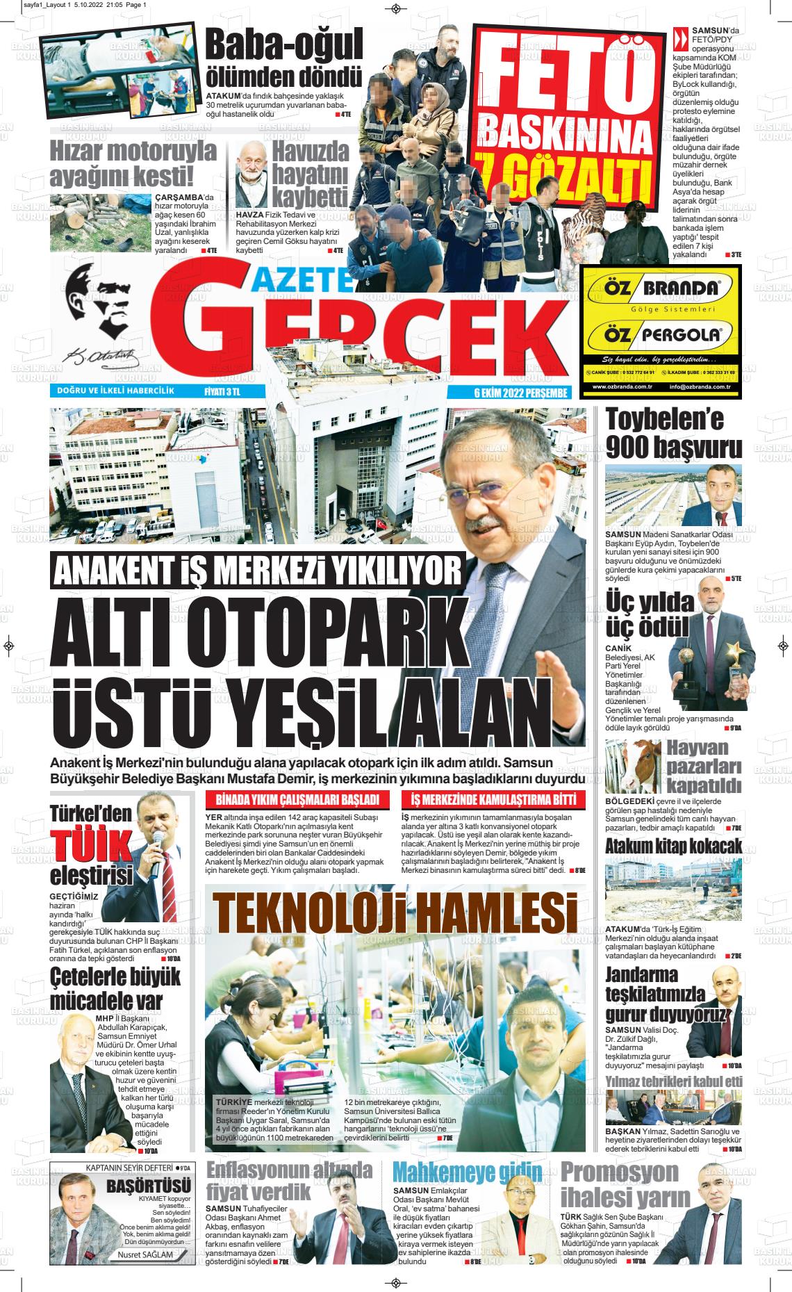 06 Ekim 2022 Gazete Gerçek Gazete Manşeti
