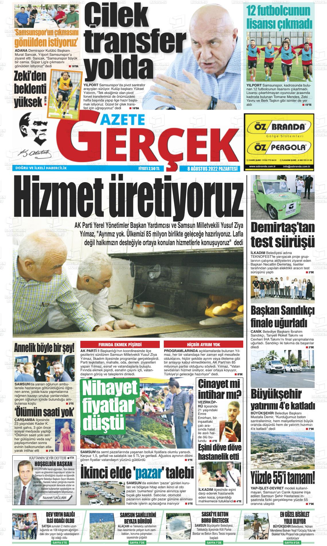 08 Ağustos 2022 Gazete Gerçek Gazete Manşeti