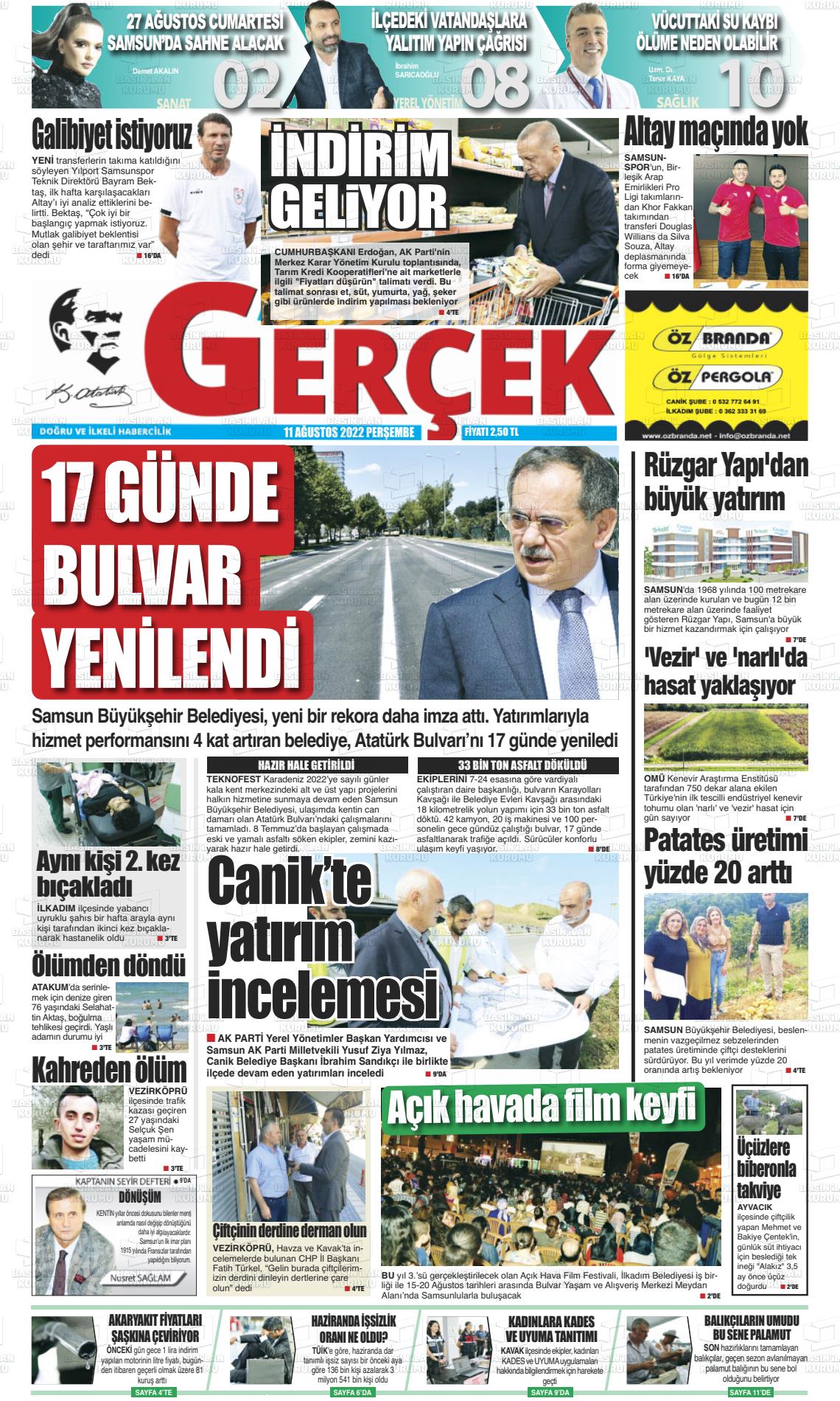 11 Ağustos 2022 Gazete Gerçek Gazete Manşeti