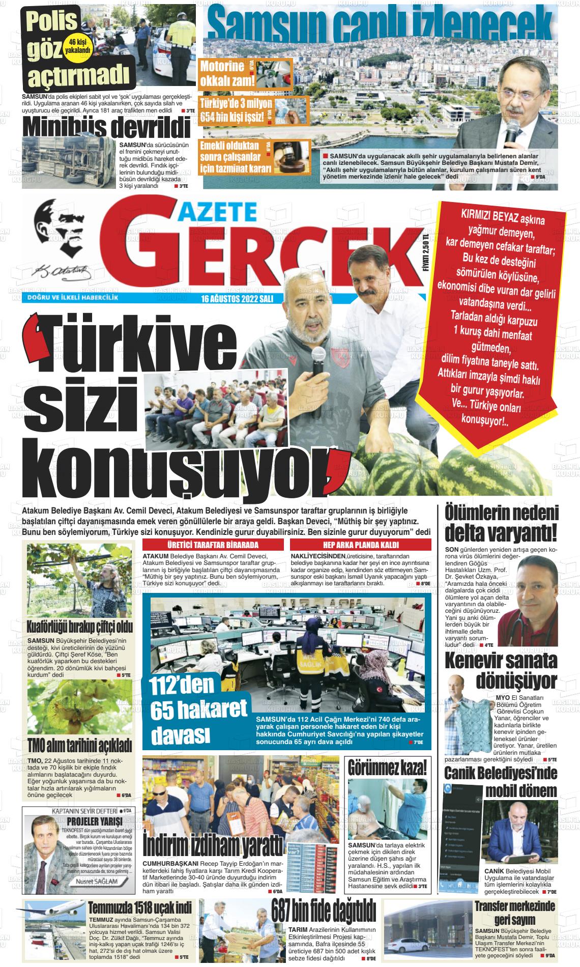 16 Ağustos 2022 Gazete Gerçek Gazete Manşeti